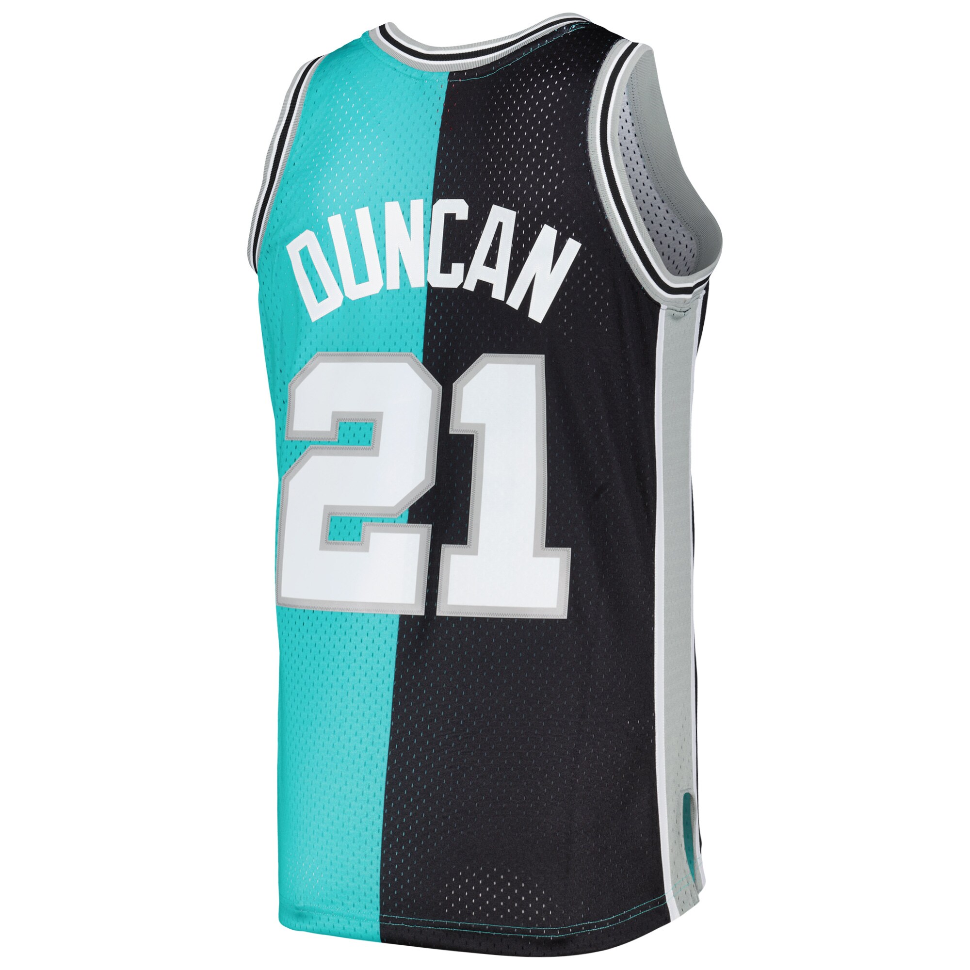 Tim Duncan San Antonio Spurs Mitchell & Ness Hardwood Classics 1998\/99 Split Swingman Jersey - Black\/Teal
