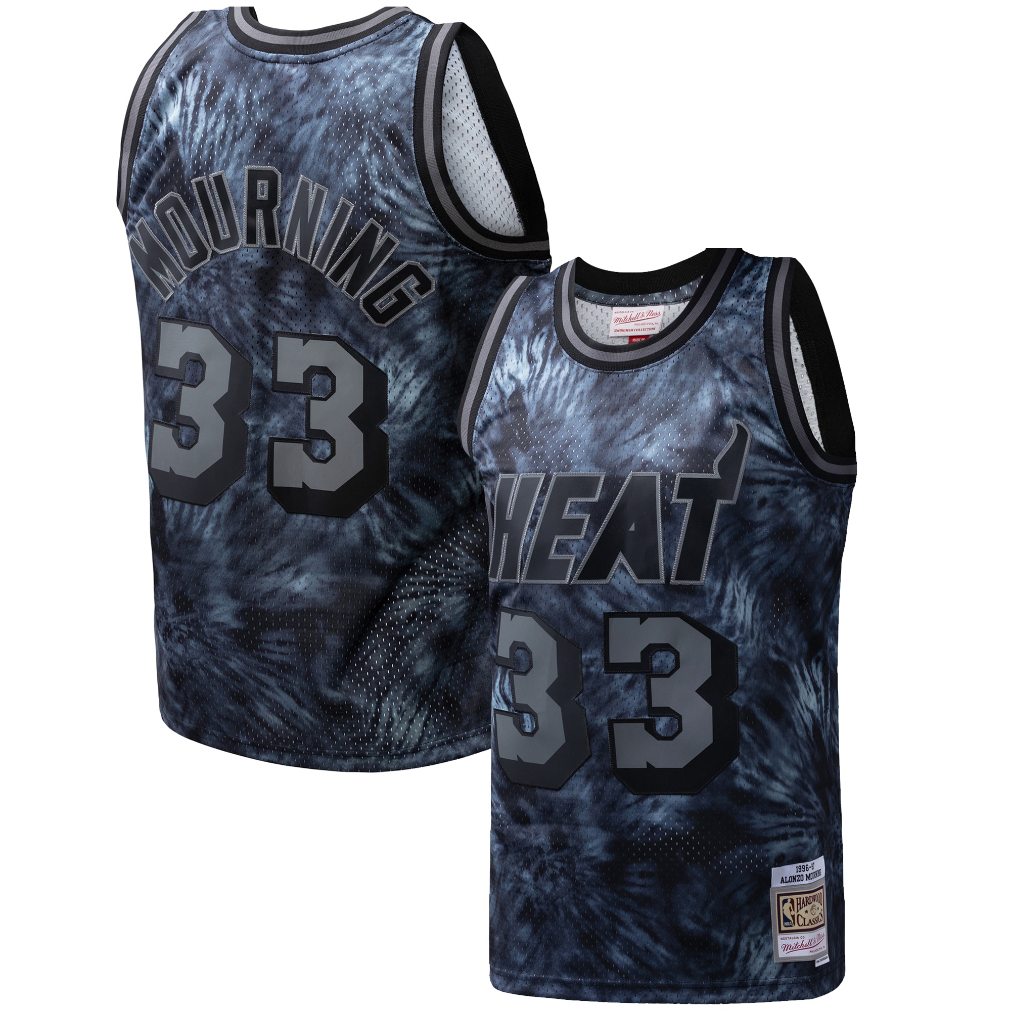 Alonzo Mourning Miami Heat Mitchell & Ness Hardwood Classics 1996\/97 Tie-Dye Swingman Jersey - Black