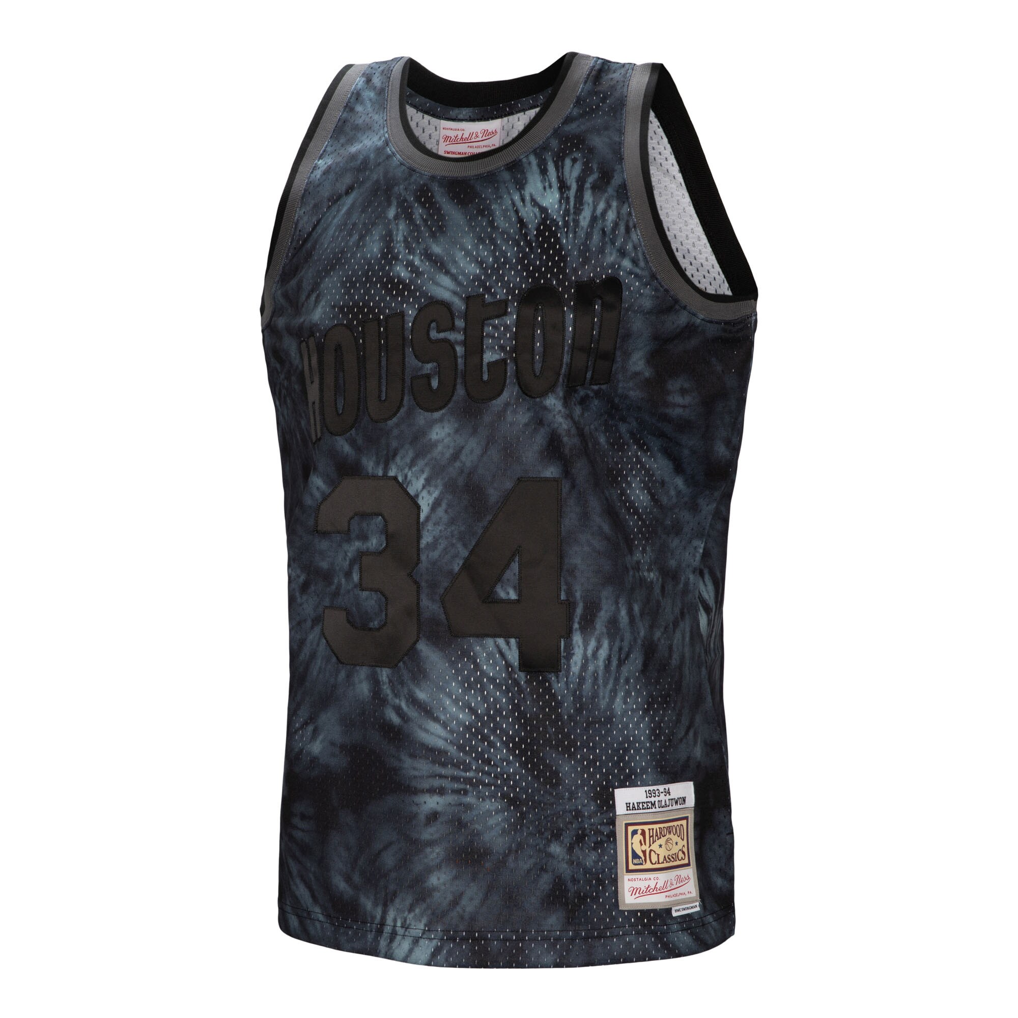 Hakeem Olajuwon Houston Rockets Mitchell & Ness Hardwood Classics 1993\/94 Tie-Dye Swingman Jersey - Black