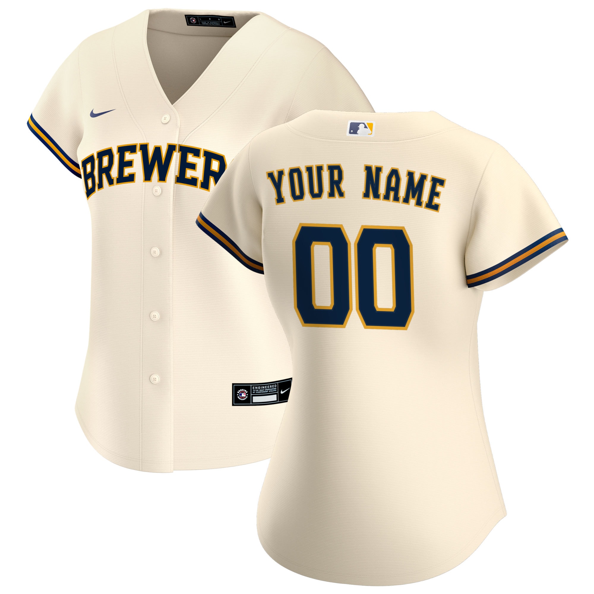 Milwaukee Brewers  Women's Home Replica Custom Jersey - Cream