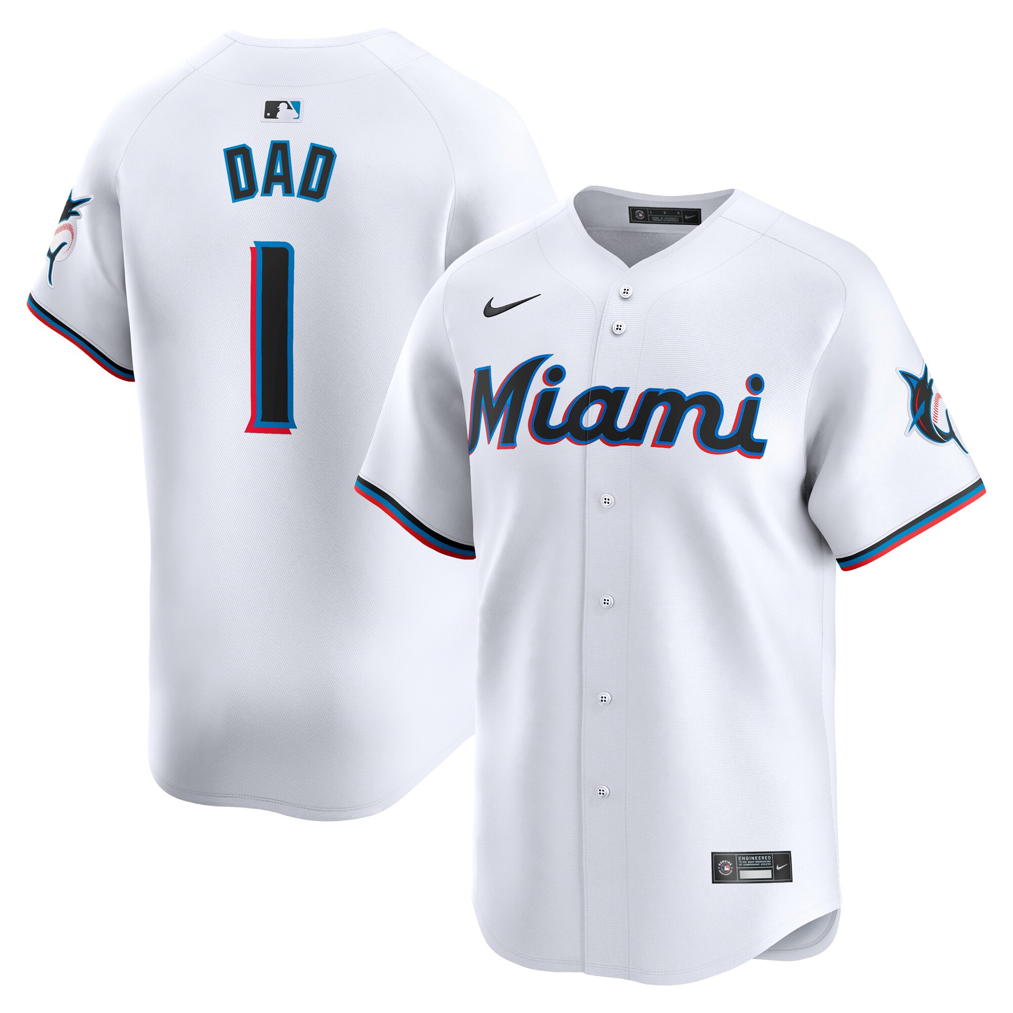 Miami Marlins  #1 Dad Home Limited Jersey - White