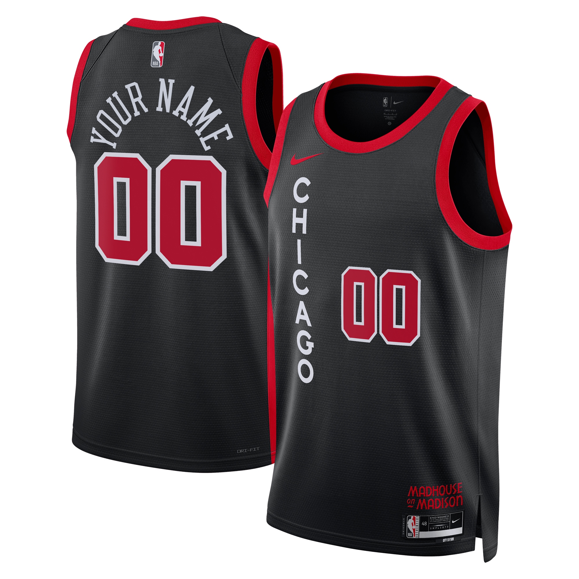 Chicago Bulls  Unisex 2023\/24 Custom Swingman Jersey - Black - City Edition