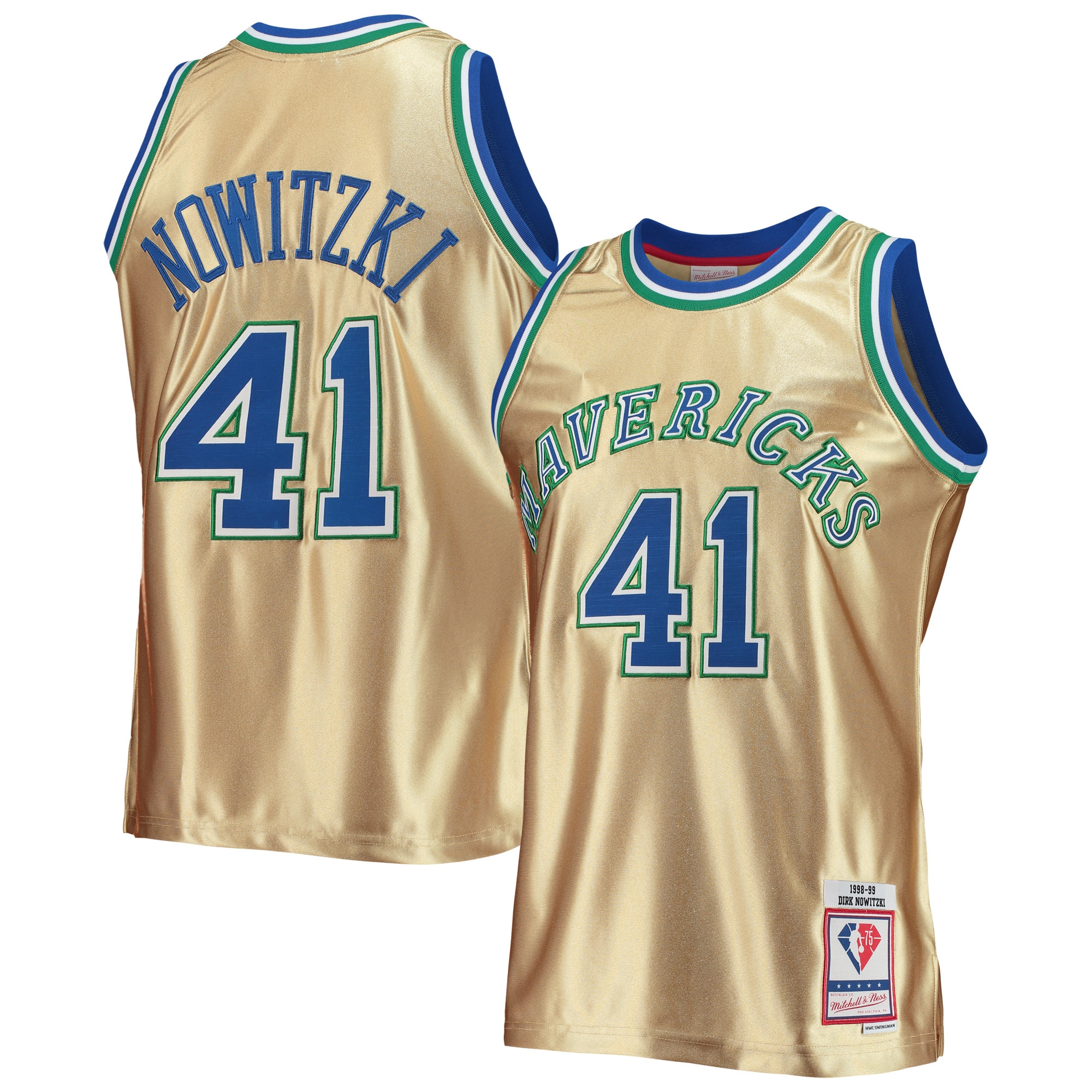 Dirk Nowitzki Dallas Mavericks Mitchell & Ness 75th Anniversary 1998\/99 Hardwood Classics Swingman Jersey - Gold