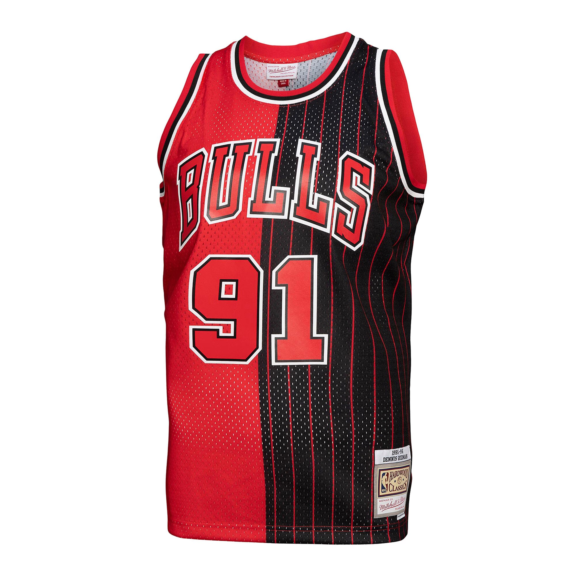 Dennis Rodman Chicago Bulls Mitchell & Ness Big & Tall Hardwood Classics 1995\/96 Split Swingman Jersey - Red\/Black