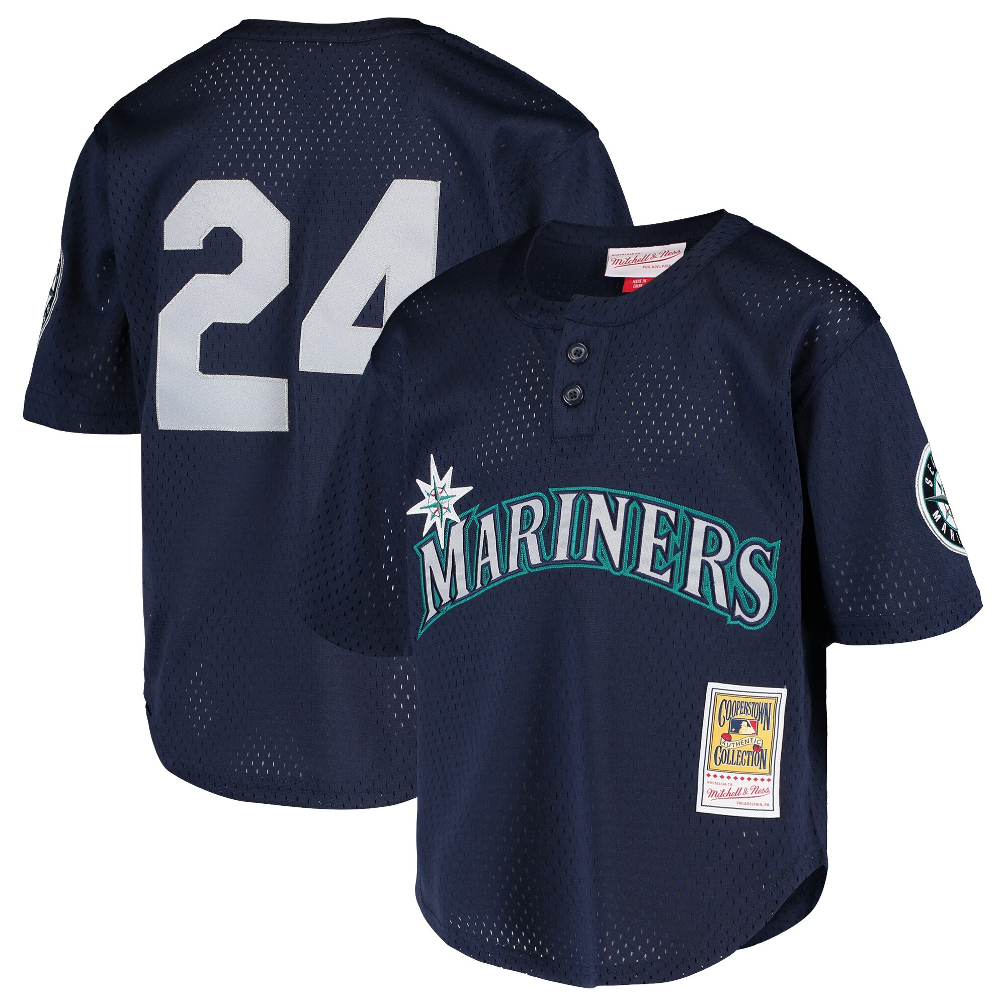 Ken Griffey Jr. Seattle Mariners Mitchell & Ness Youth Cooperstown Collection Mesh Batting Practice Jersey - Navy