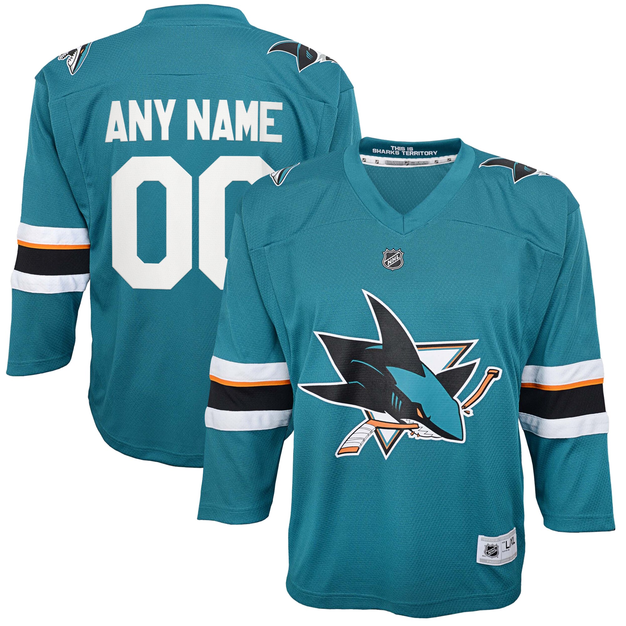 San Jose Sharks Youth 2021\/22 Home Replica Custom Jersey - Teal