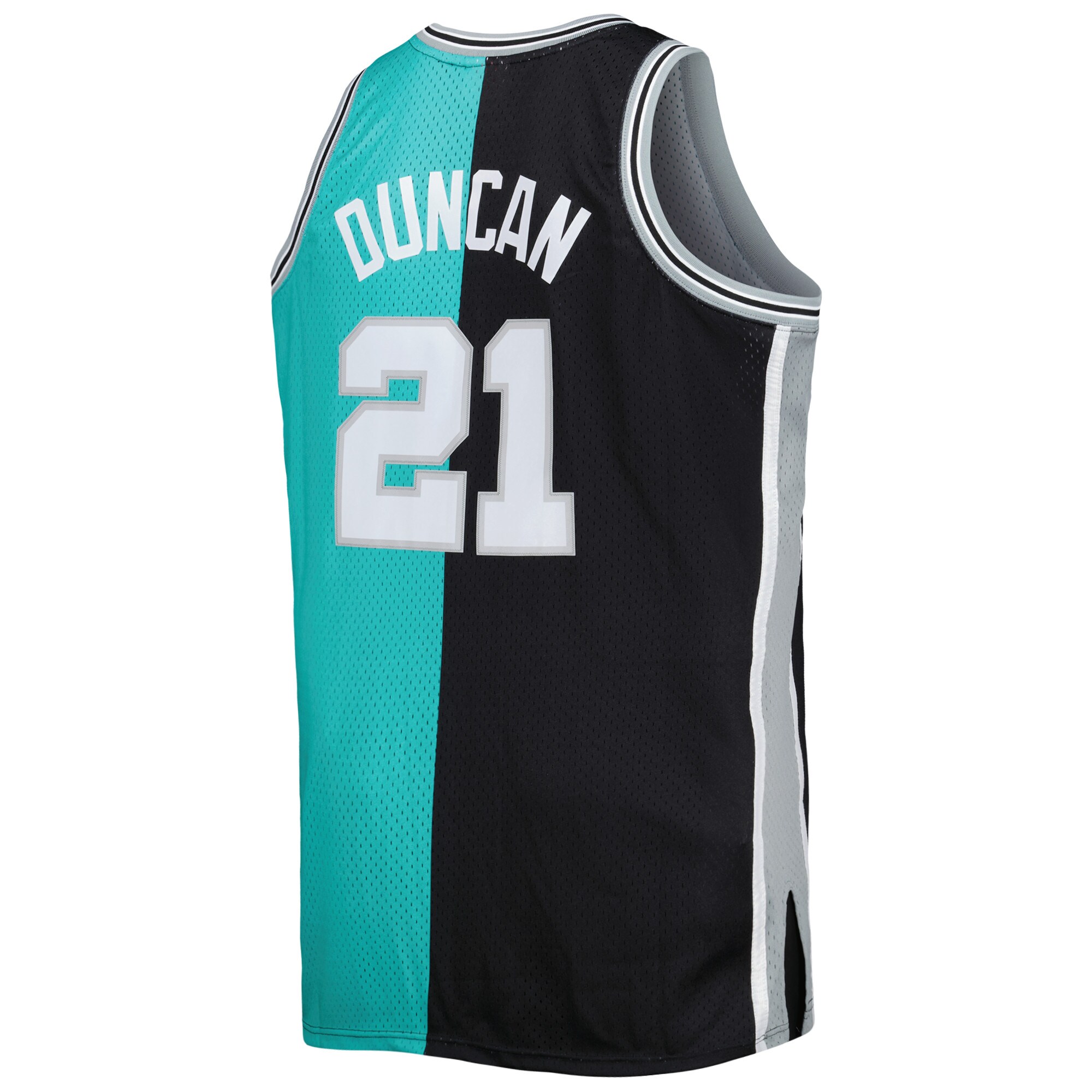 Tim Duncan San Antonio Spurs Mitchell & Ness Big & Tall Hardwood Classics 1998\/99 Split Swingman Jersey - Black\/Teal