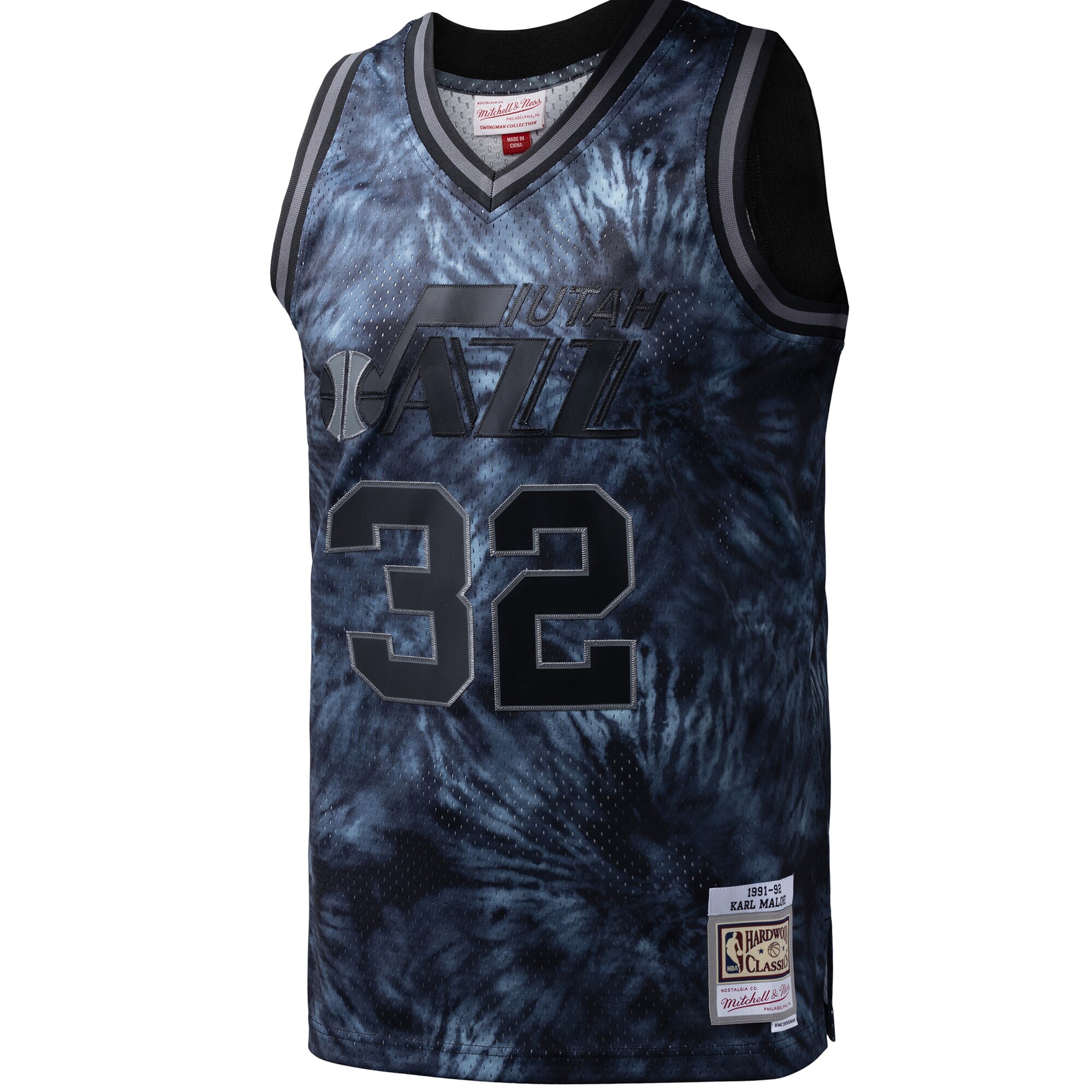 Karl Malone Utah Jazz Mitchell & Ness Hardwood Classics 1991\/92 Tie-Dye Swingman Jersey - Black