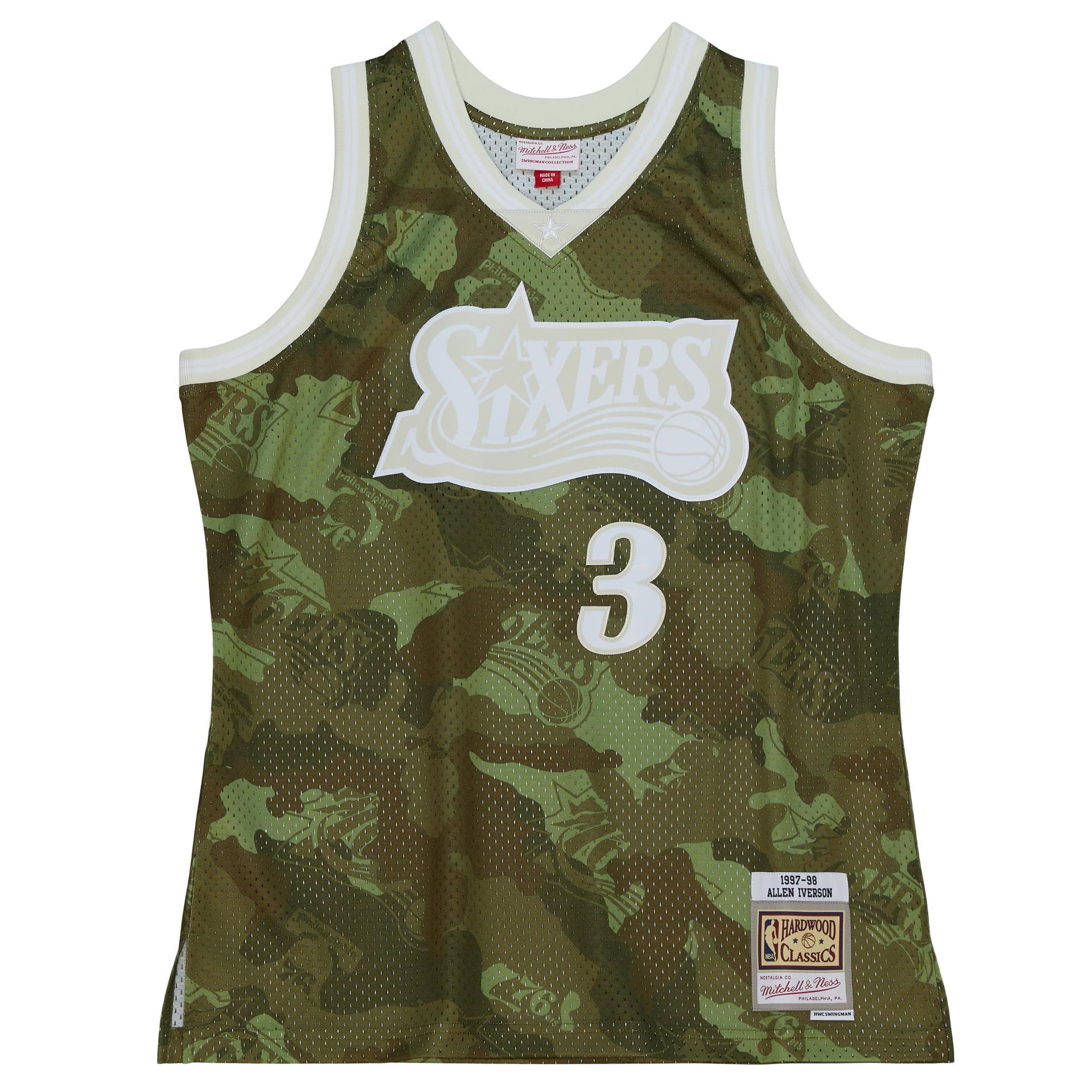 Allen Iverson Philadelphia 76ers Mitchell & Ness Hardwood Classics 1997\/98 Ghost Green Swingman Jersey - Camo
