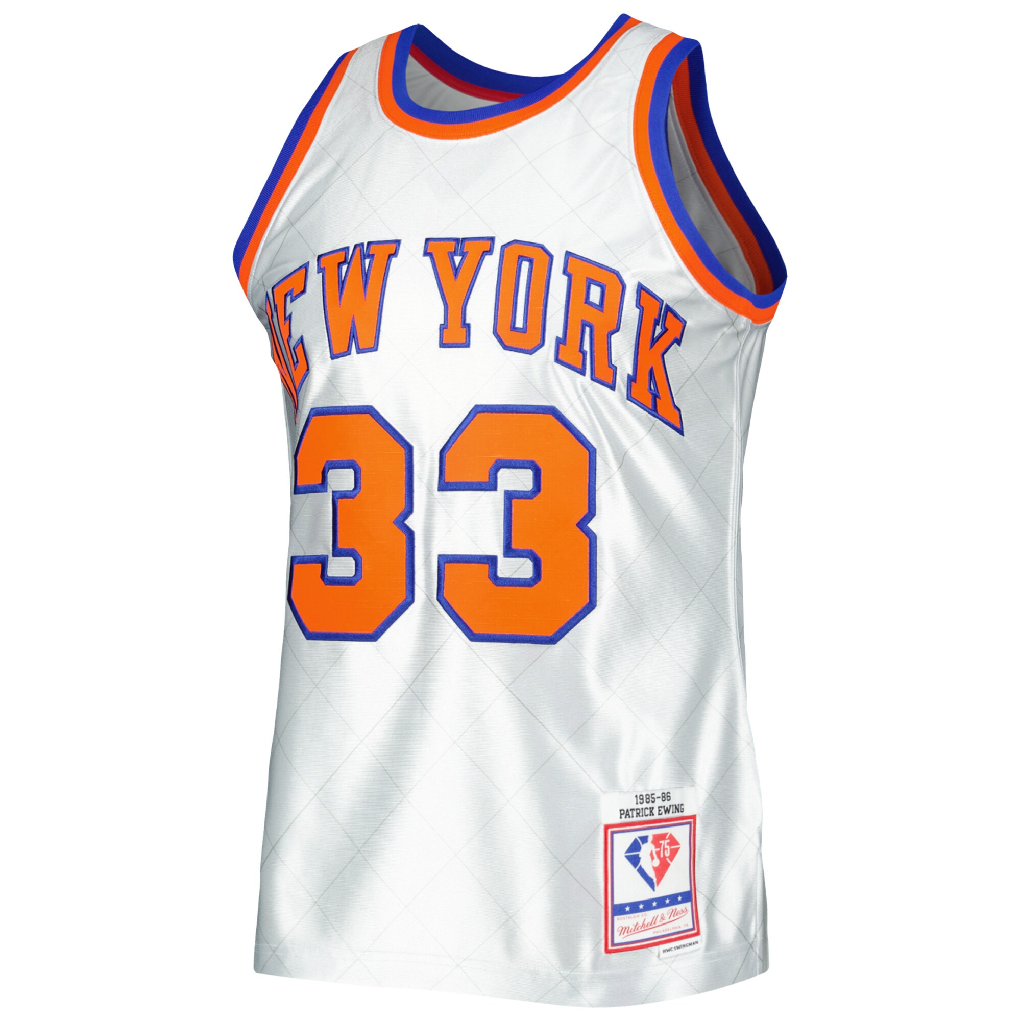 Patrick Ewing New York Knicks Mitchell & Ness 1985\/86 Hardwood Classics 75th Anniversary Swingman Jersey - Platinum