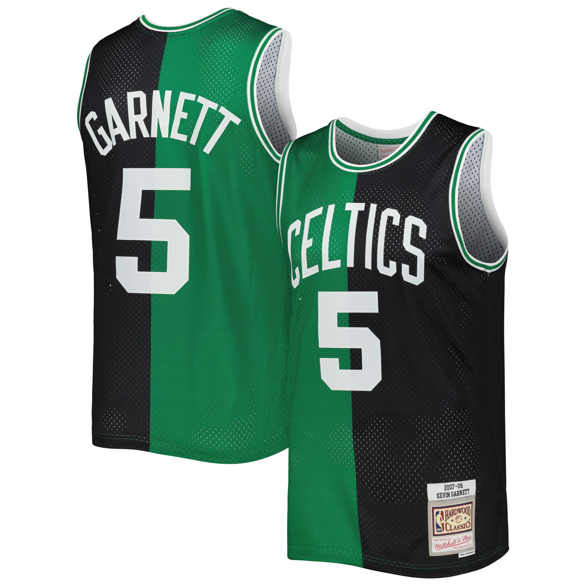 Kevin Garnett Boston Celtics Mitchell & Ness Hardwood Classics 2007\/08 Split Swingman Jersey - Black\/Kelly Green