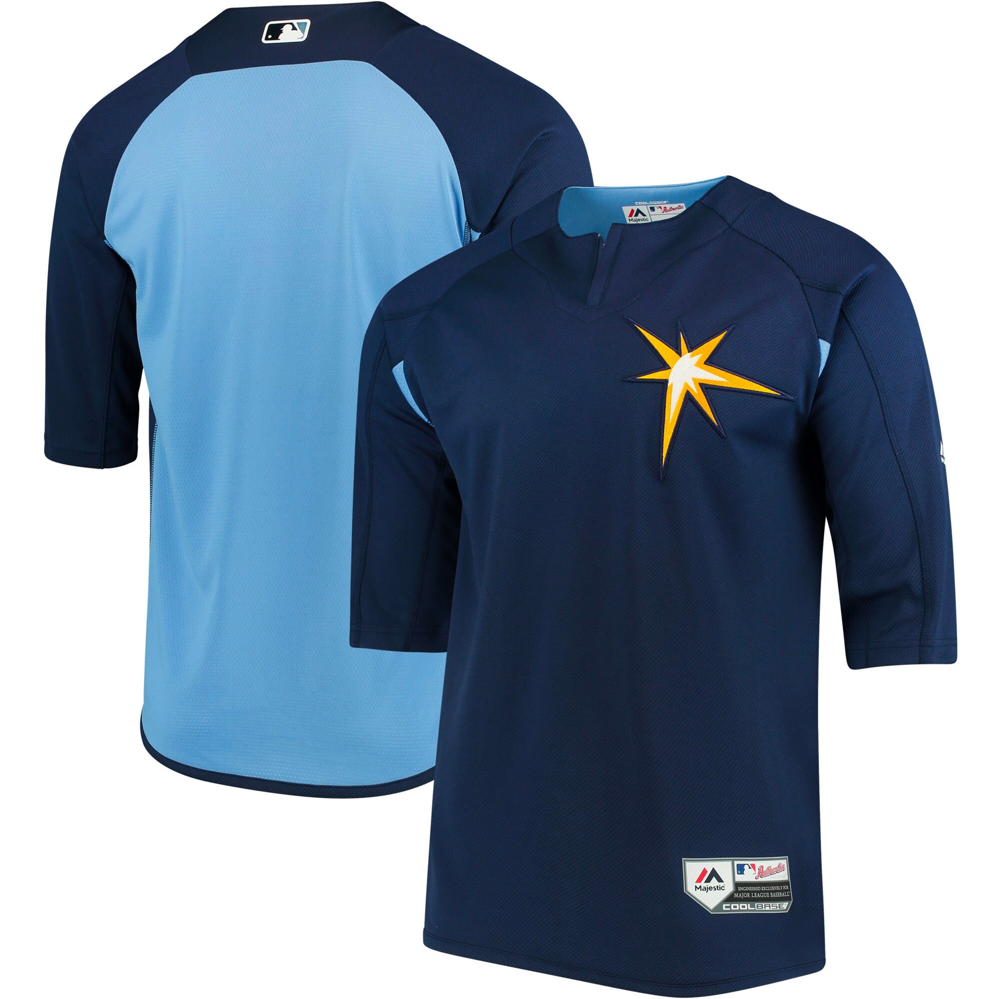 Tampa Bay Rays Majestic Authentic Collection On-Field 3\/4-Sleeve Batting Practice Jersey - Navy\/Light Blue