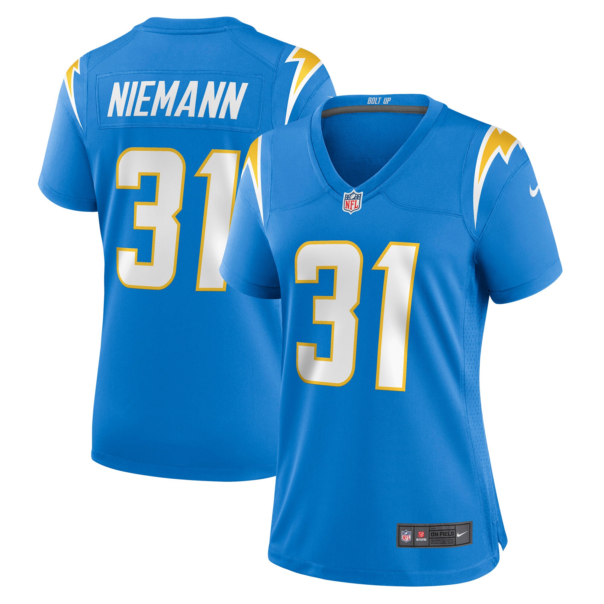 Nick Niemann Los Angeles Chargers  Women's Game Player Jersey - Powder Blue