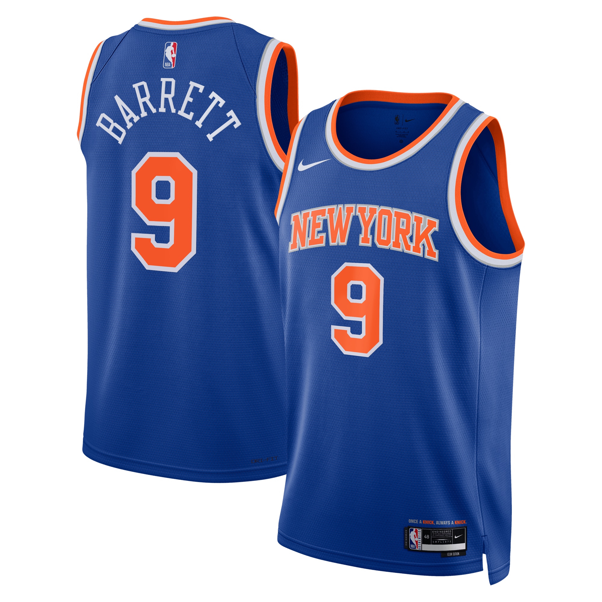 RJ Barrett New York Knicks  Unisex Swingman Jersey - Icon Edition - Blue