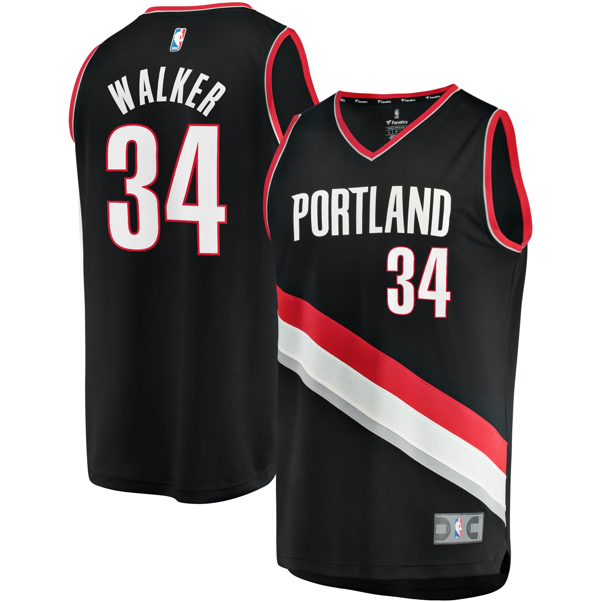 Jabari Walker Portland Trail Blazers Fanatics Fast Break Replica Jersey - Icon Edition - Black