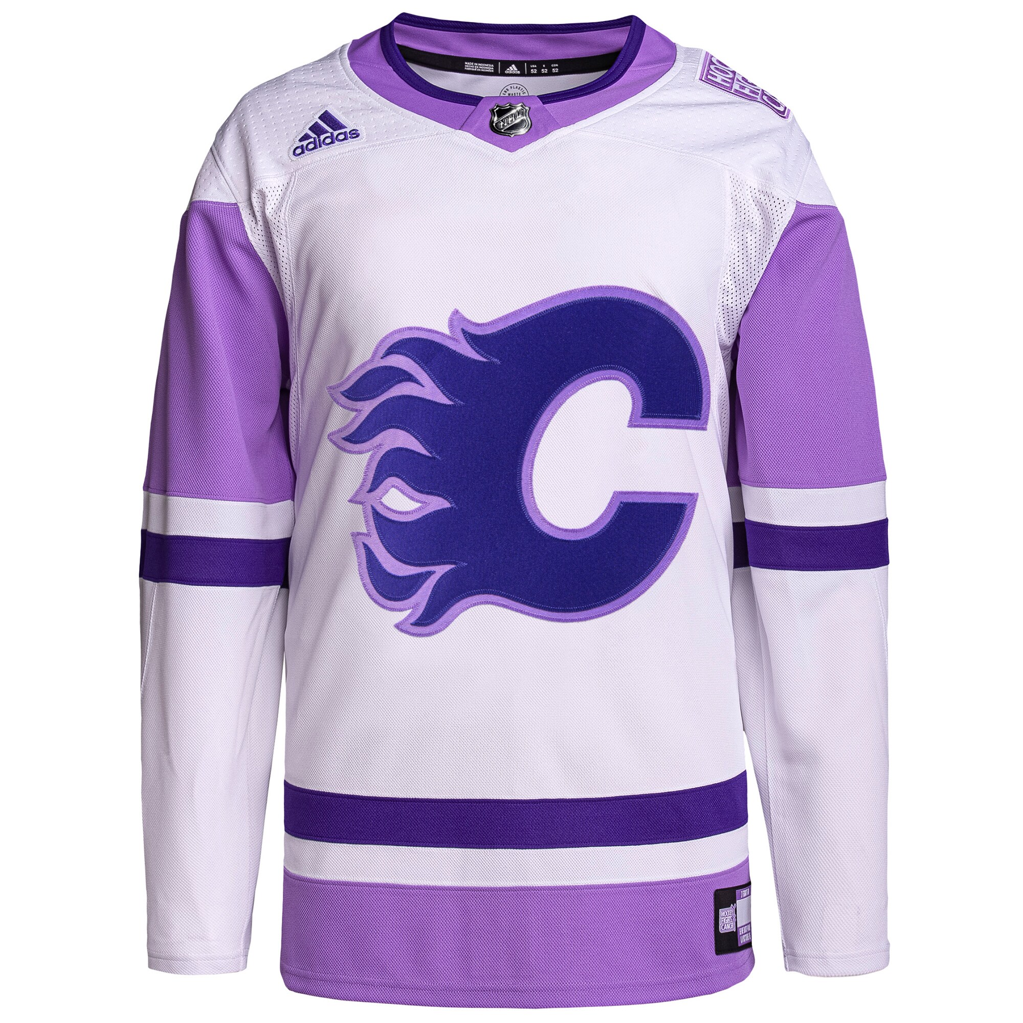 Calgary Flames adidas Hockey Fights Cancer Primegreen Authentic Blank Practice Jersey - White\/Purple