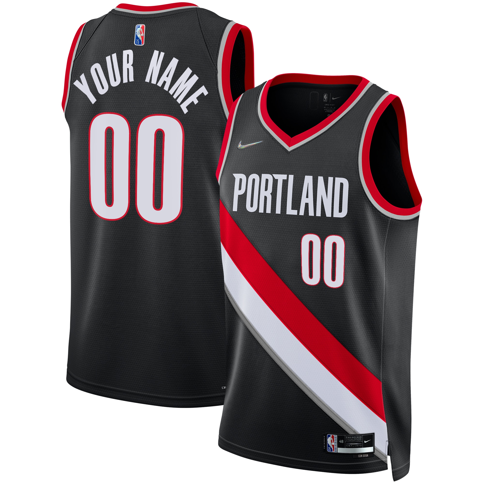 Portland Trail Blazers  2021\/22 Diamond Swingman Custom Jersey - Icon Edition - Black