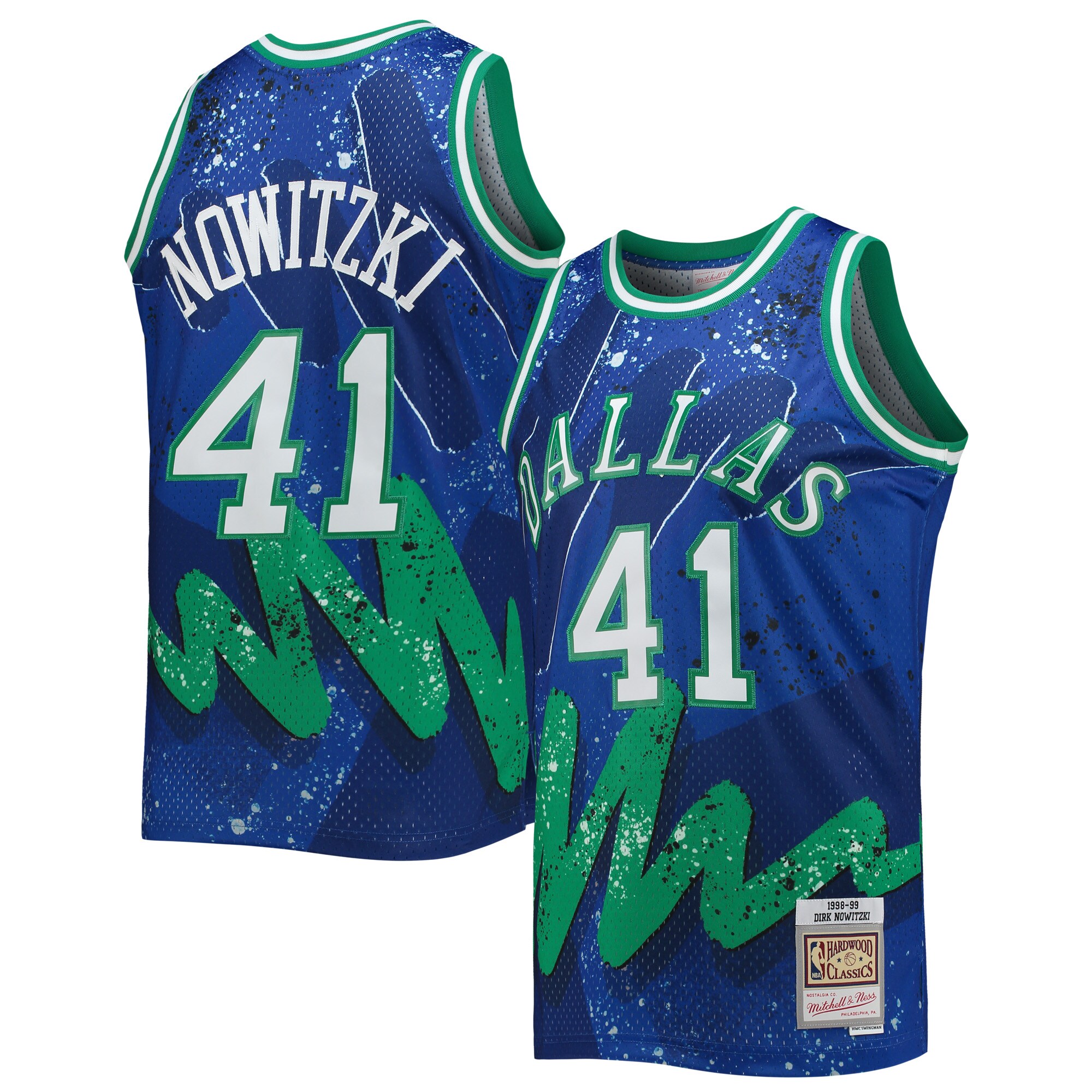 Dirk Nowitzki Dallas Mavericks Mitchell & Ness Hardwood Classics 1998\/99 Hyper Hoops Swingman Jersey - Blue