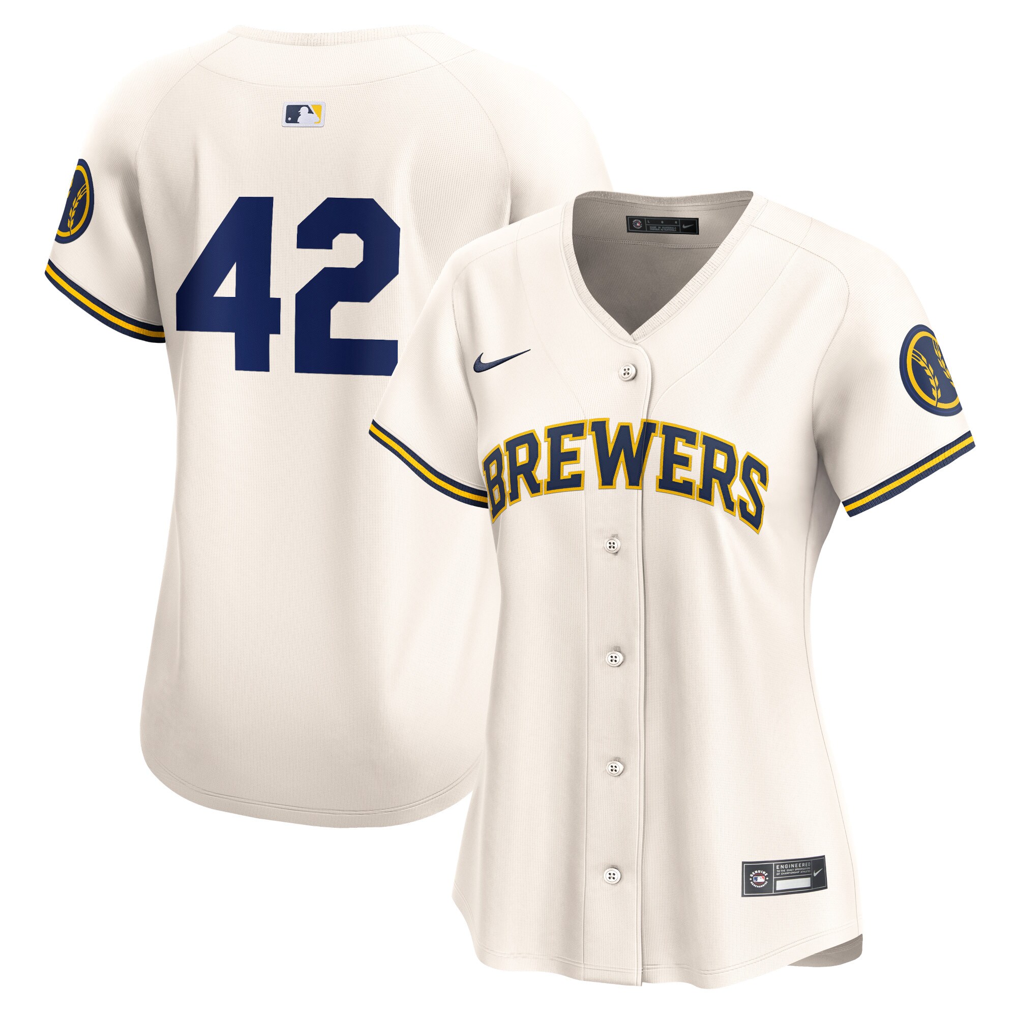 Milwaukee Brewers  Women's 2024 Jackie Robinson Day Home Limited Jersey\u00c2\u00a0\u00e2\u20ac\u201c Cream