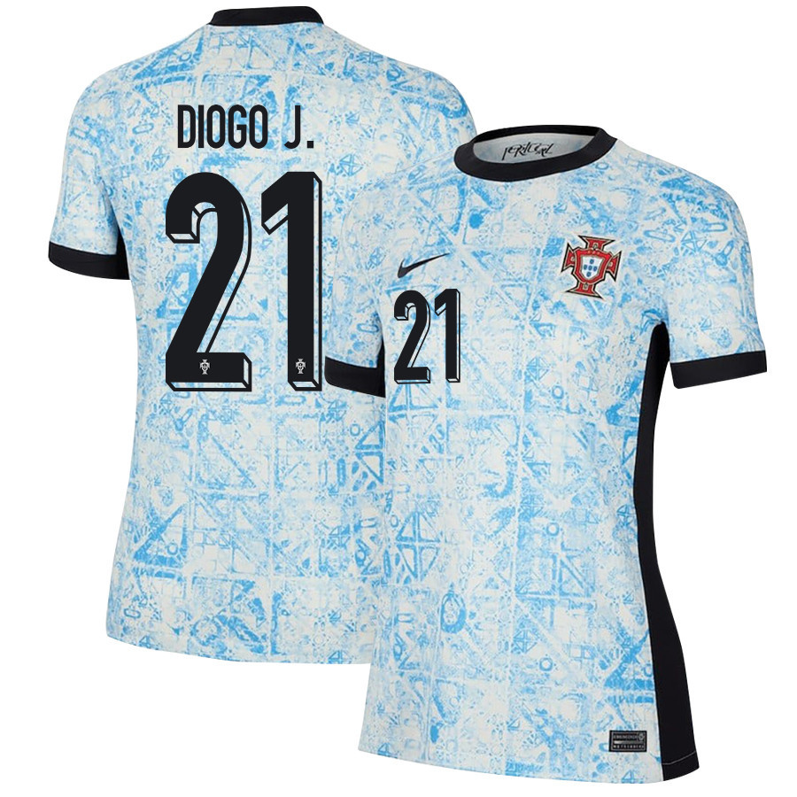 Diogo Jota 21 Portugal National Team 2024/25 Away WOMEN Jersey - Cream/Blue