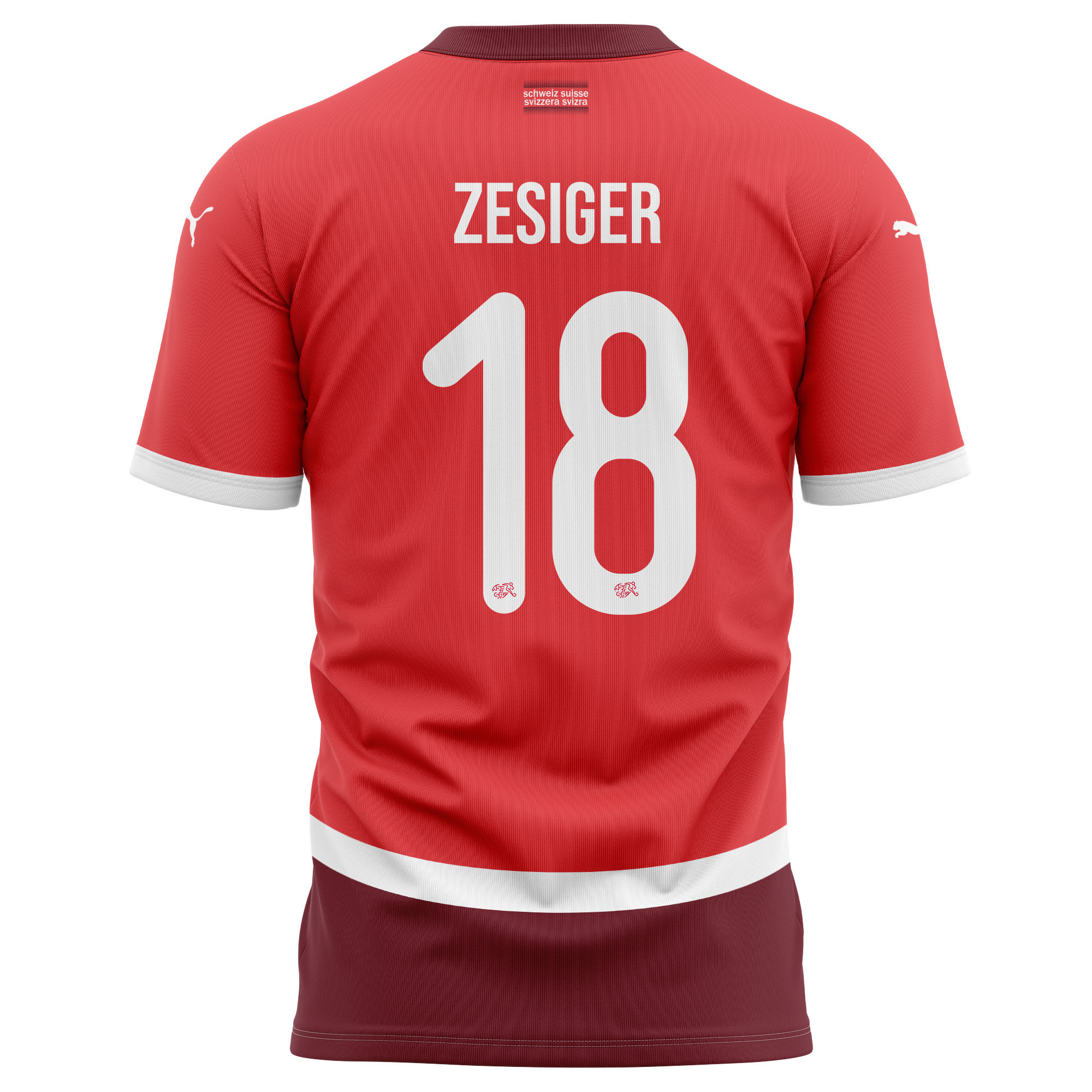 Cédric Zesiger 18 Switzerland National Team 2024/25 Home Kits AOP T-shirt - Red
