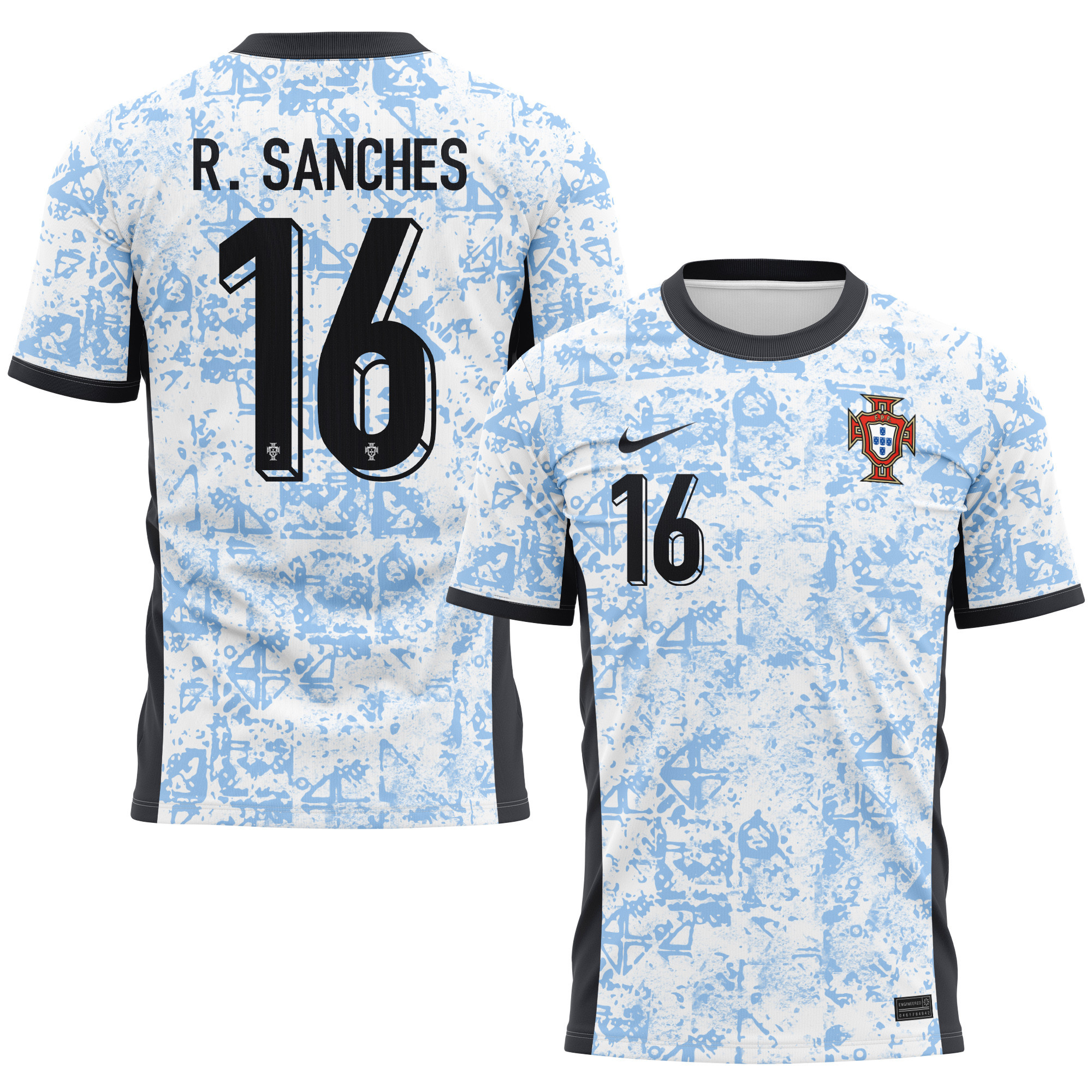 Renato Sanches 16 Portugal National Team 2024/25 Away Kits AOP T-shirt - Cream/Blue