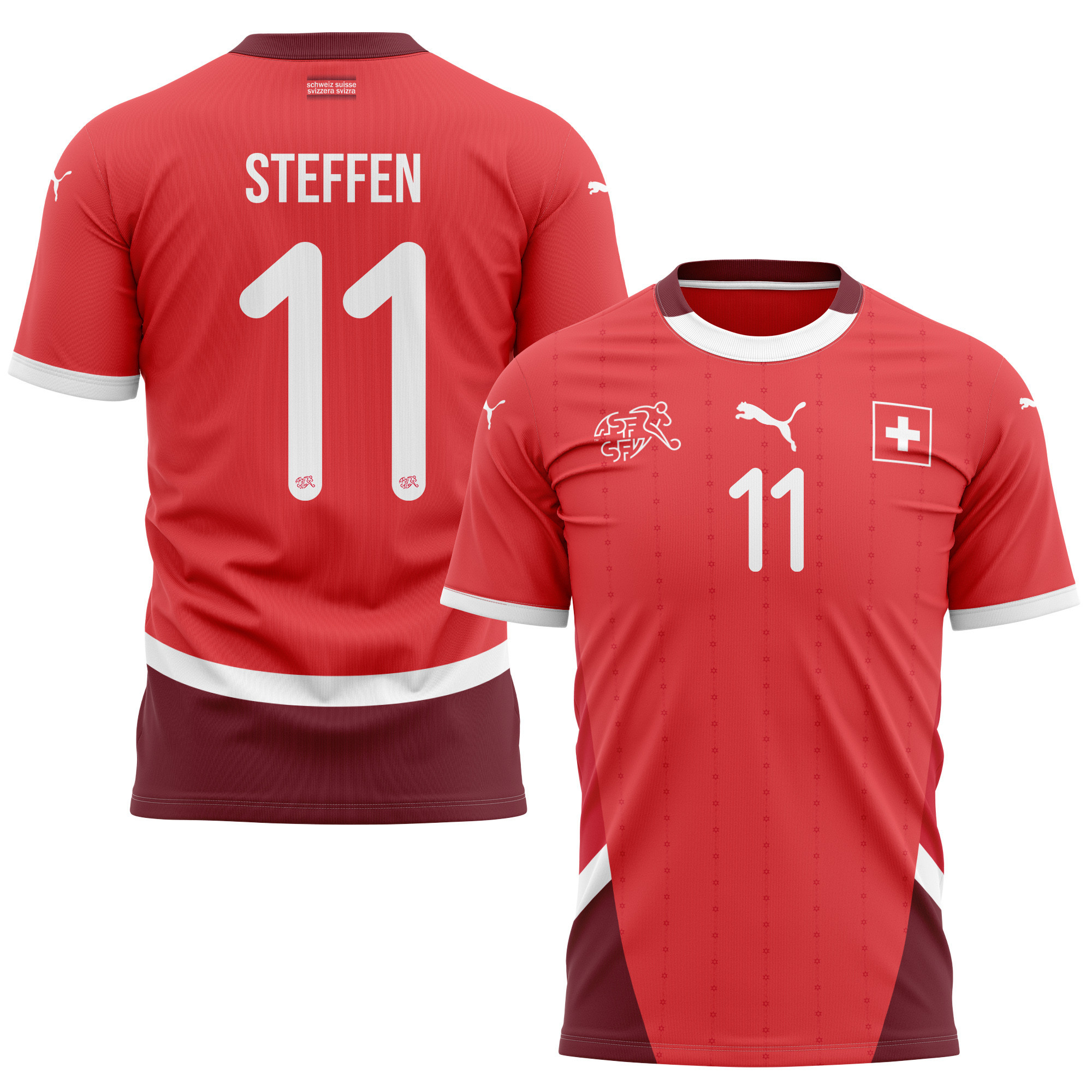Renato Steffen 11 Switzerland National Team 2024/25 Home Kits AOP T-shirt - Red
