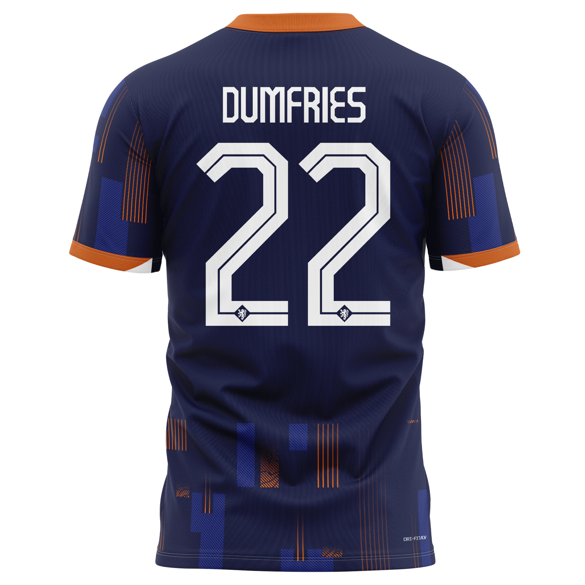 Denzel Dumfries 22 Netherlands National Team 2024 Away Kits AOP T-shirt - Navy