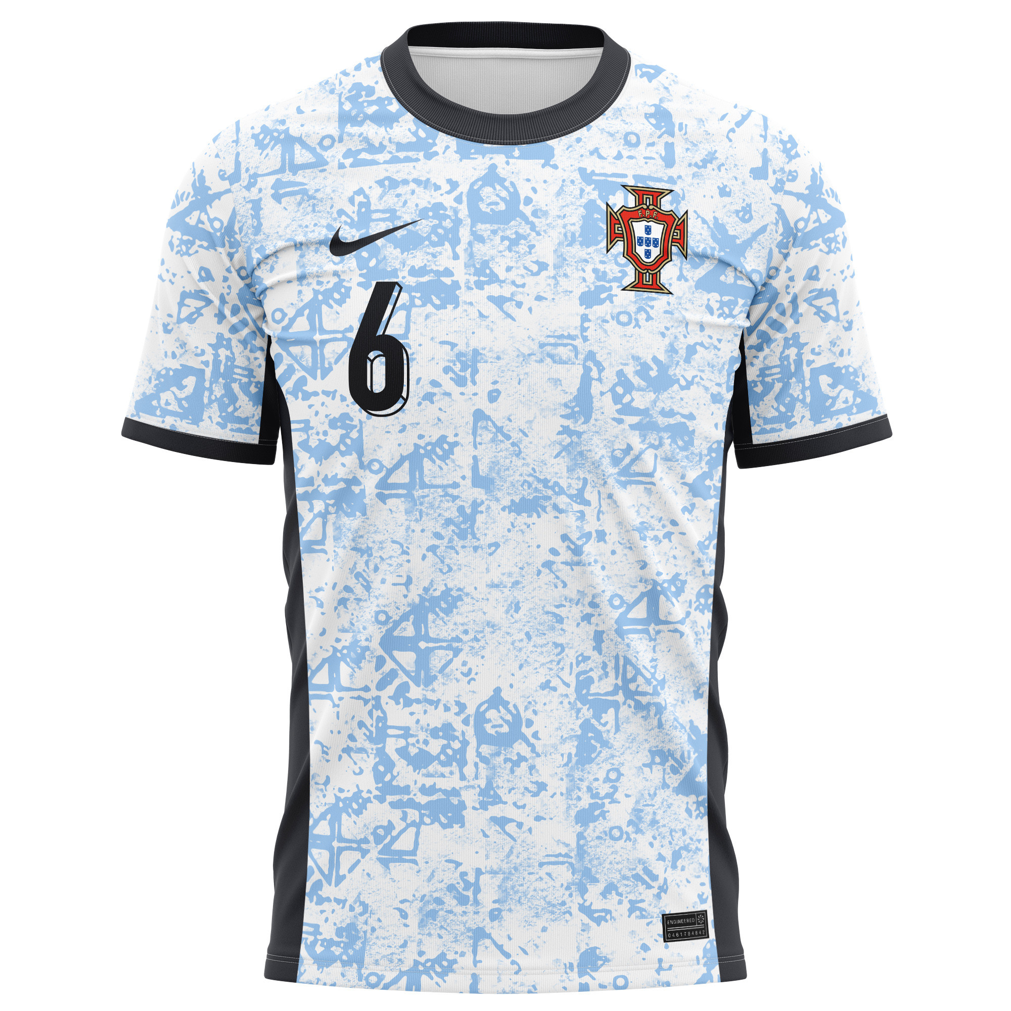 João Palhinha 6 Portugal National Team 2024/25 Away Kits AOP T-shirt - Cream/Blue