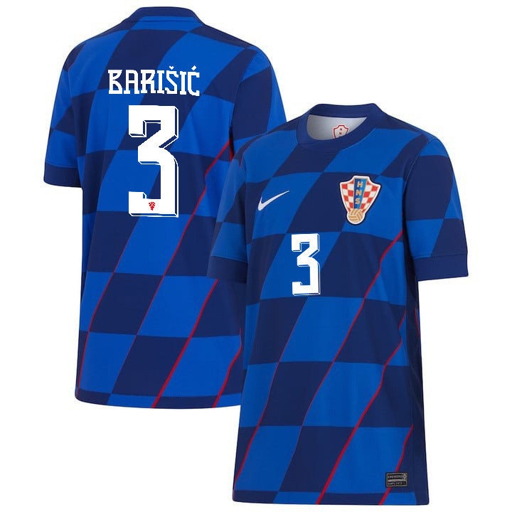 Borna Barišić 3 Croatia National Team 2024 Away YOUTH Jersey - Blue