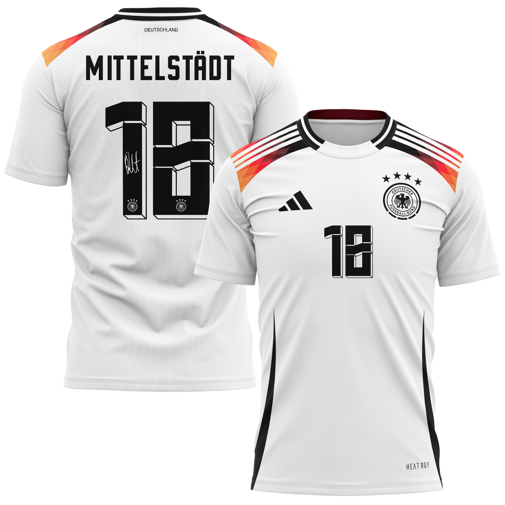 Maximilian Mittelstädt 18 Signed Germany National Team 2024 Home Kits AOP T-shirt Autographed- White