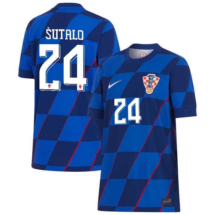 Josip Šutalo 24 Croatia National Team 2024 Away YOUTH Jersey - Blue