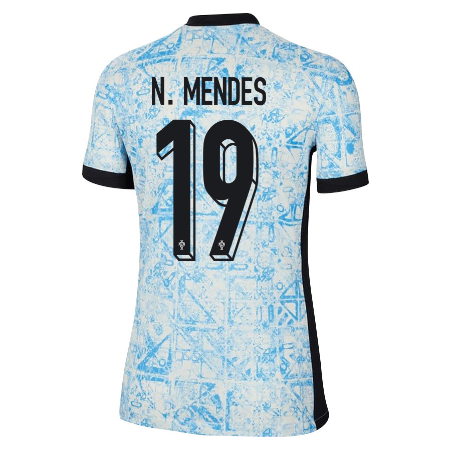 Nuno Mendes 19 Portugal National Team 2024/25 Away WOMEN Jersey - Cream/Blue