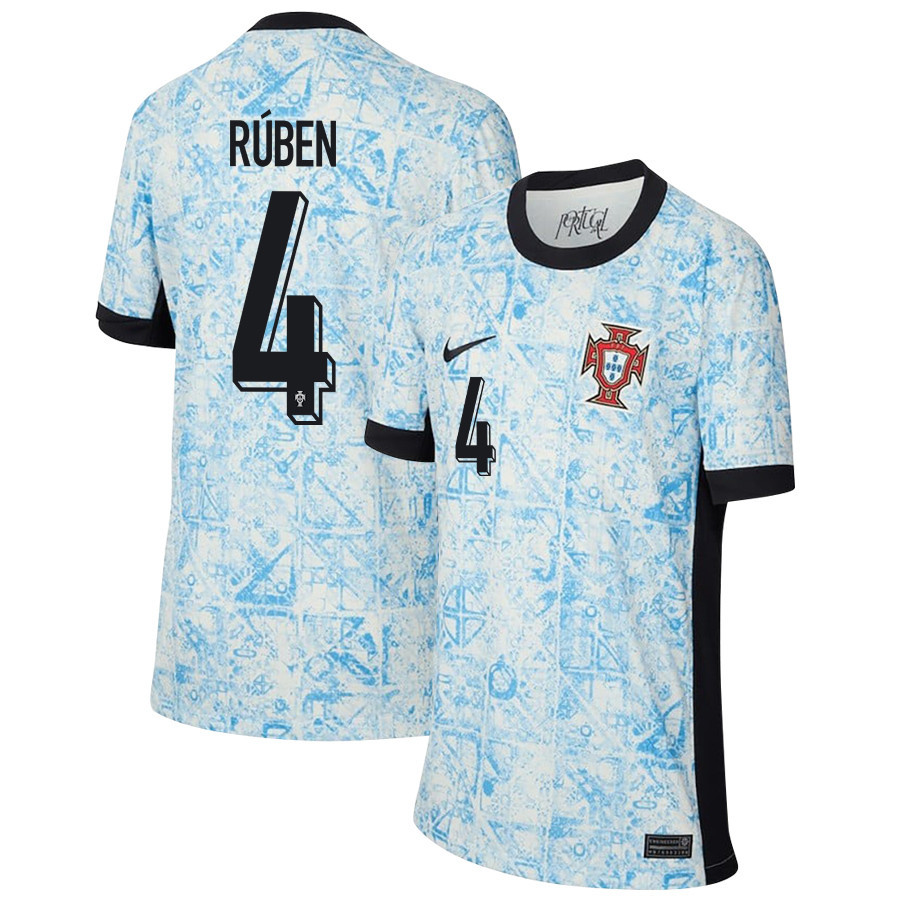 Rúben Dias 4 Portugal National Team 2024/25 Away YOUTH Jersey - Cream/Blue