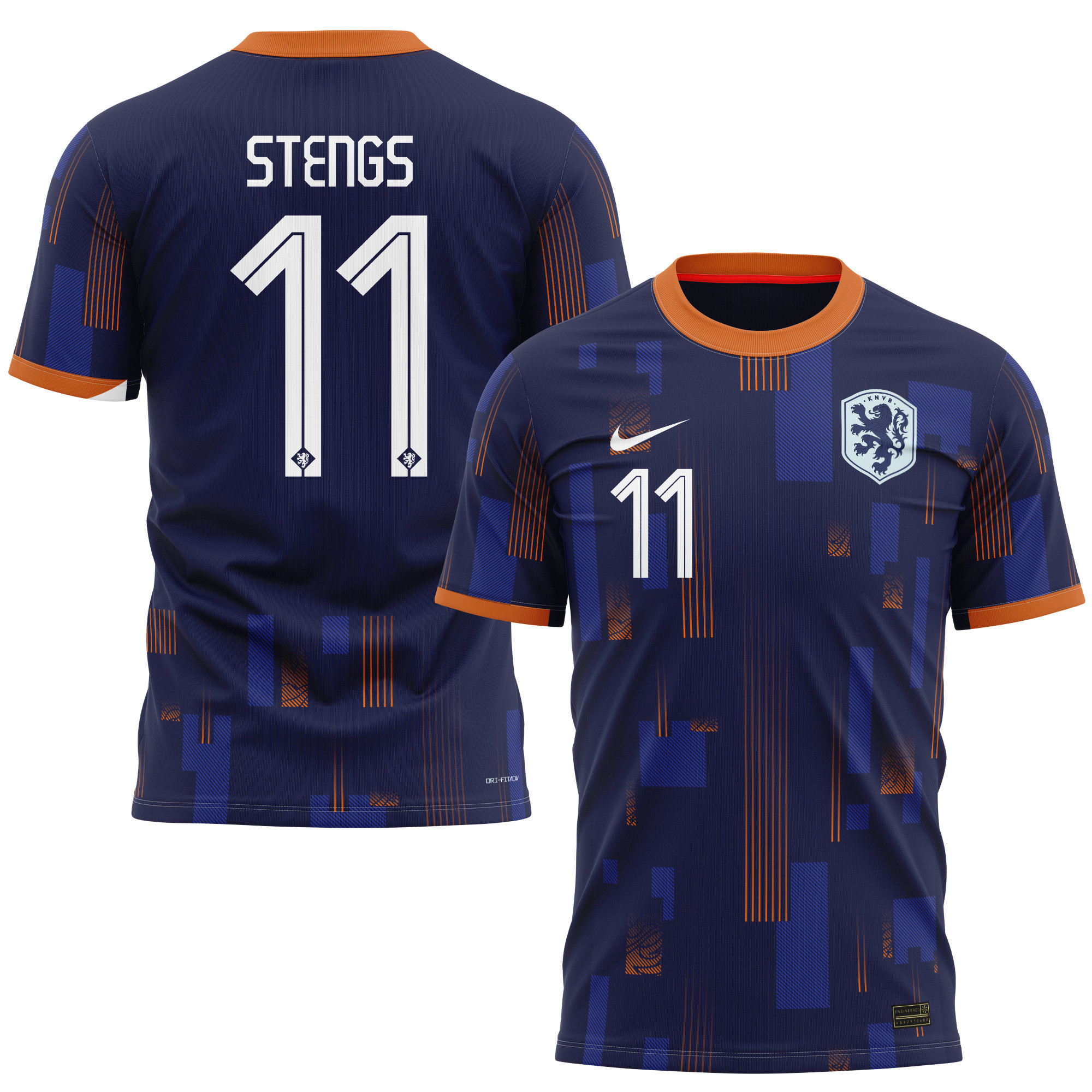 Calvin Stengs 11 Netherlands National Team 2024 Away Kits AOP T-shirt - Navy