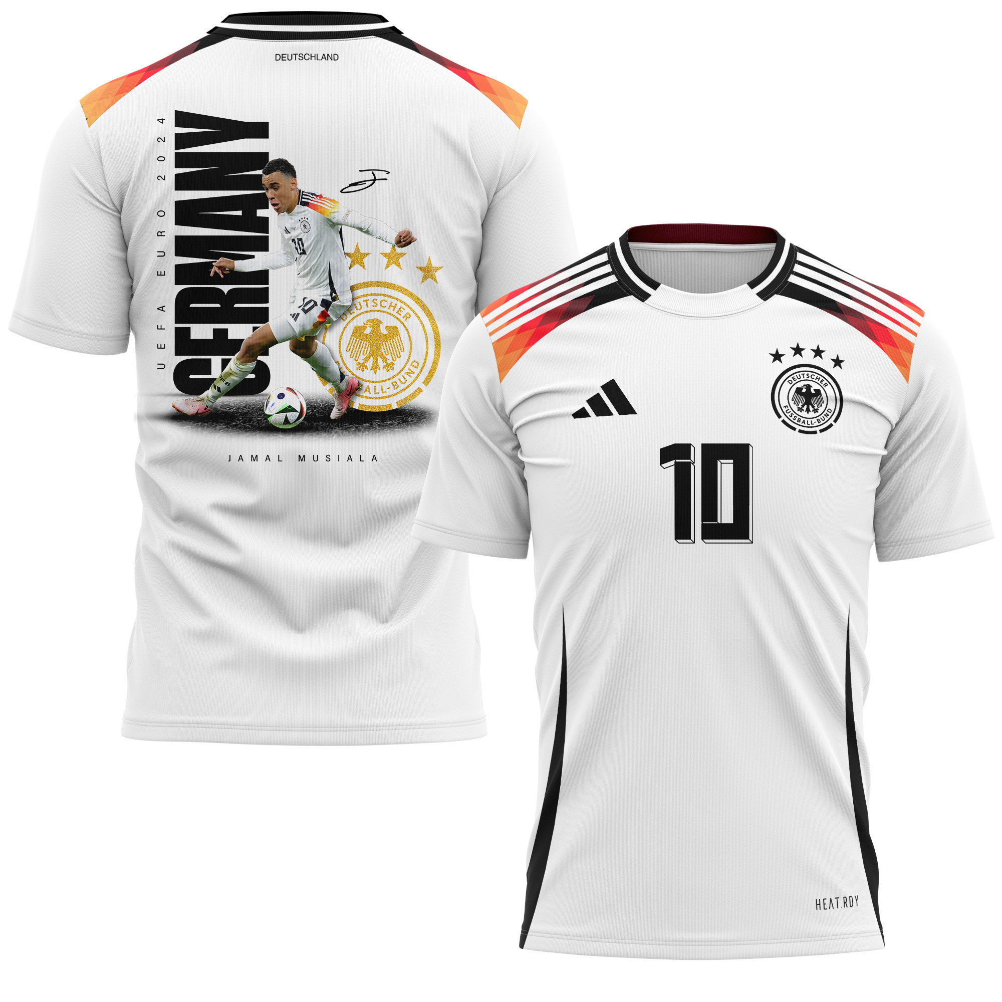 Jamal Musiala 10 Signed Goal-Scoring Germany National Team 2024 Home Kits AOP T-shirt - White