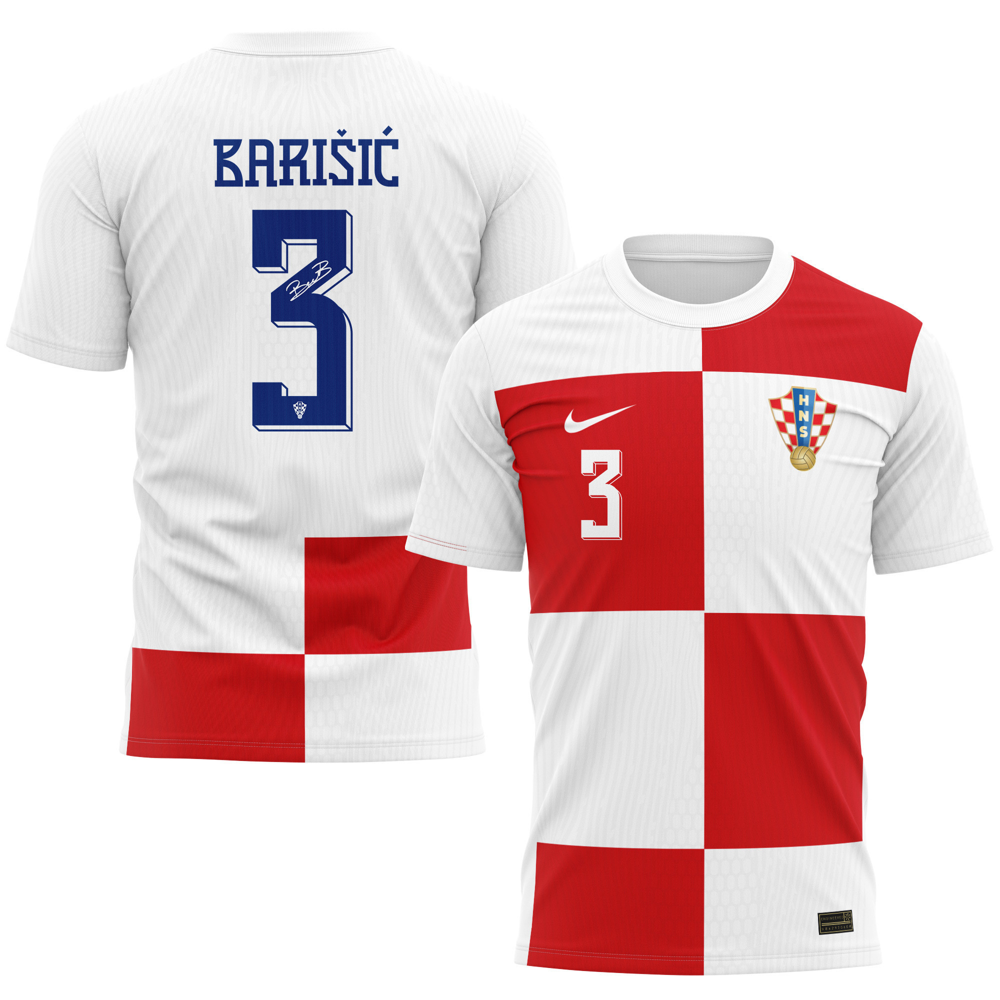 Borna Barišić 3 Signed Croatia National Team 2024/25 Home Kits AOP T-shirt Autographed - White