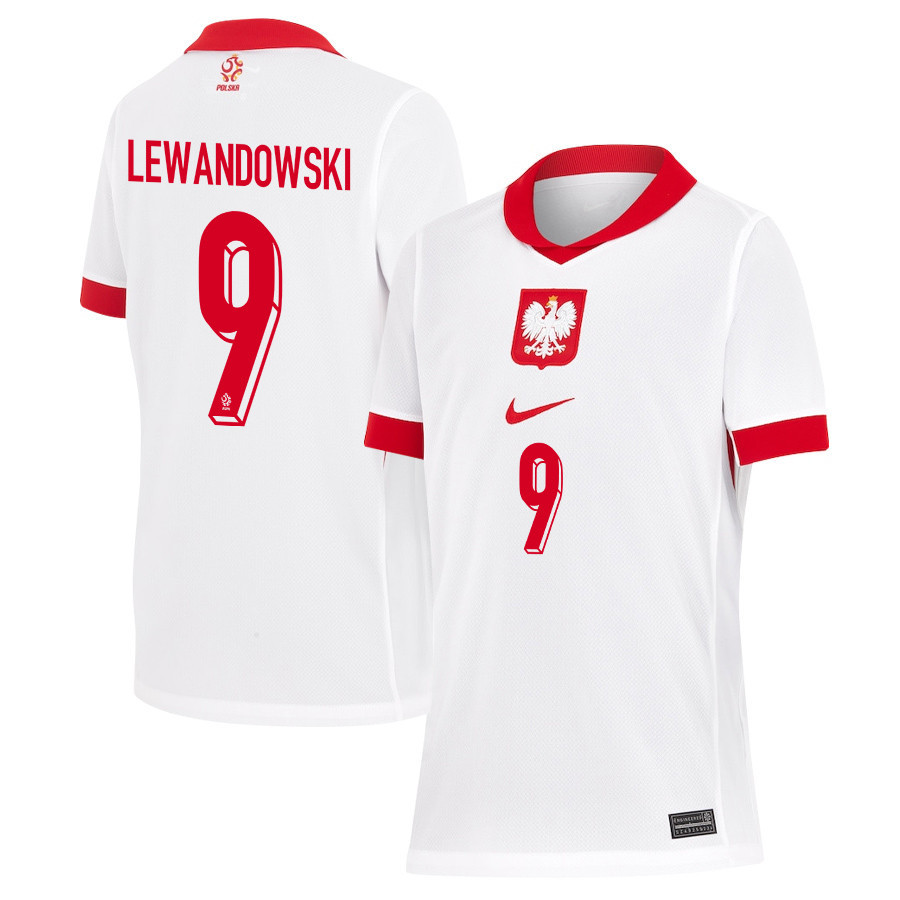 Robert Lewandowski 9 Poland National Team 2024/25 Home YOUTH Jersey - White