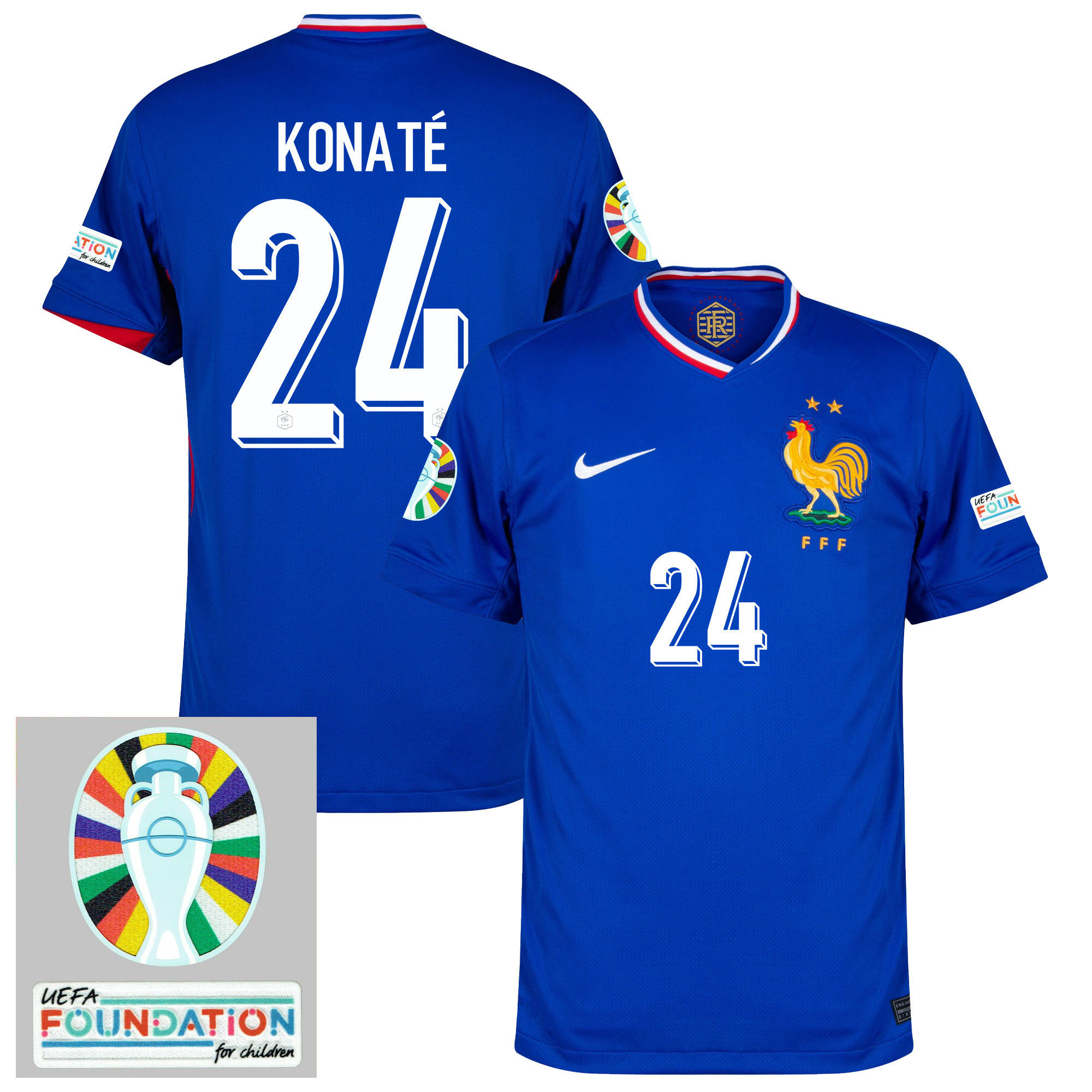 Ibrahima Konaté 24 France National Team 2024/25 Home Jersey - Euro UEFA Patch - Men, Blue