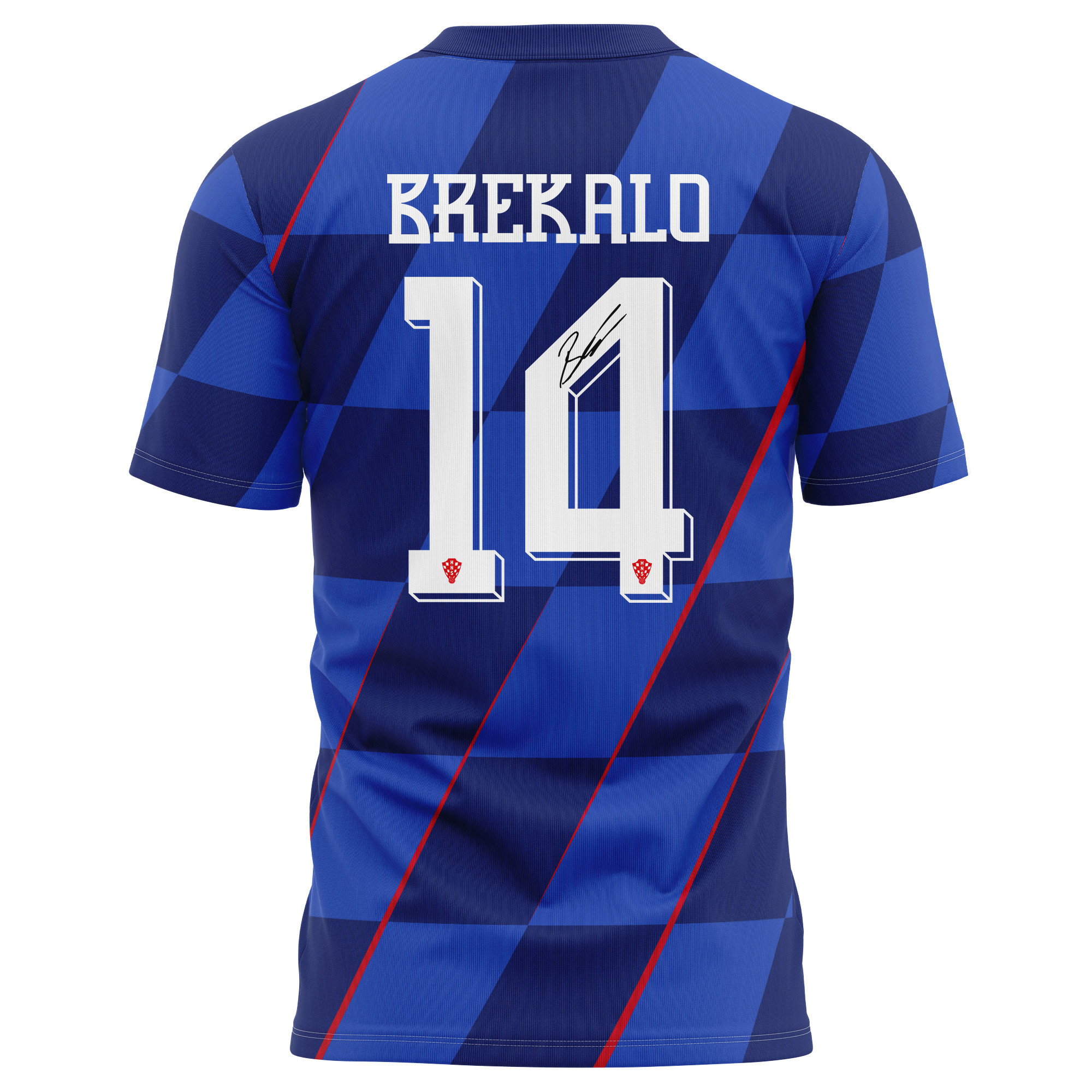 Josip Brekalo 14 Signed Croatia National Team 2024/25 Away Kits AOP T-shirt Autographed - Navy