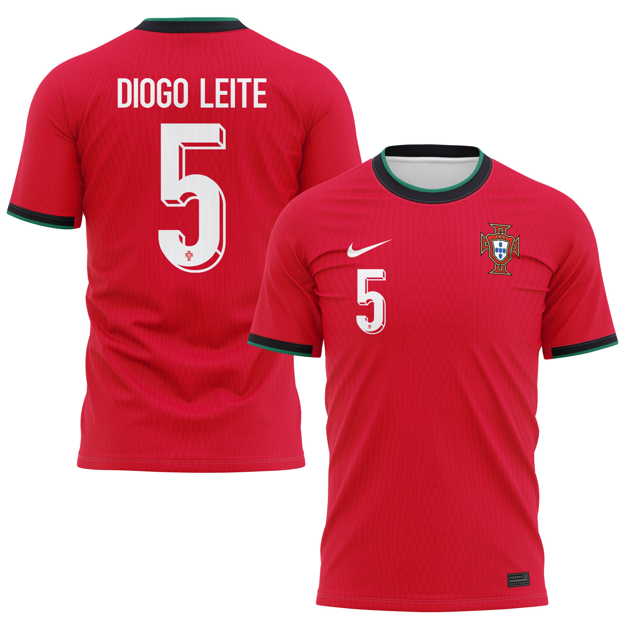 Diogo Leite 5 Portugal National Team 2024/25 Home Kits AOP T-shirt - Red