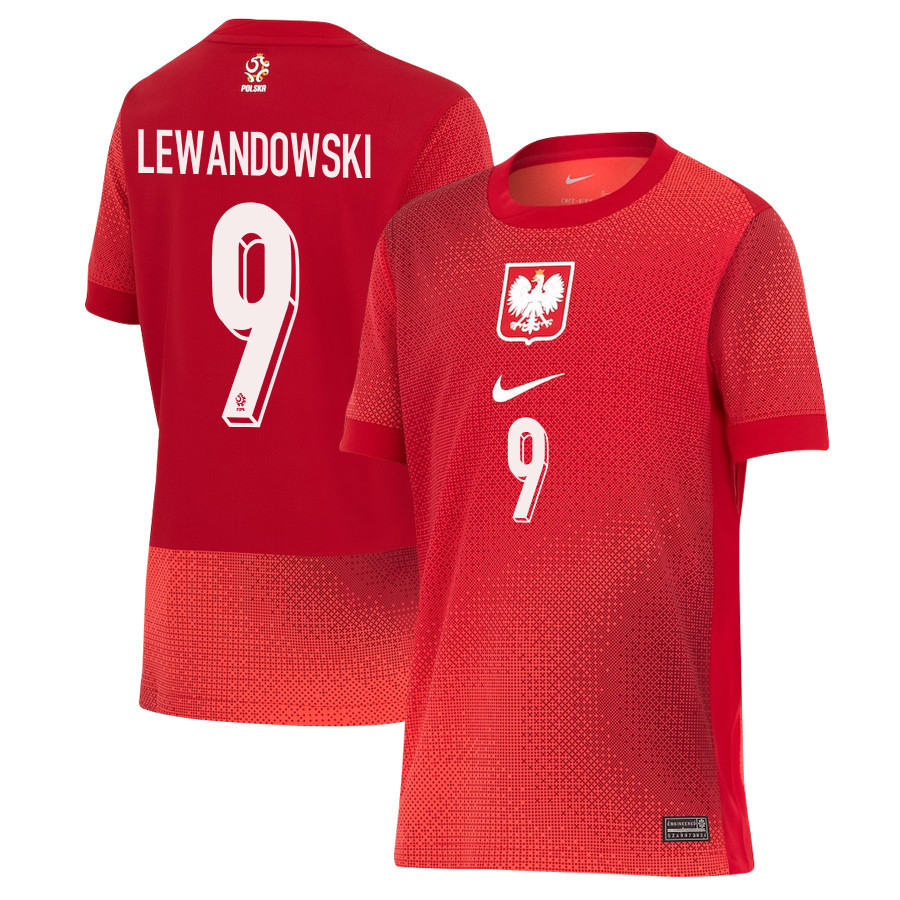 Robert Lewandowski 9 Poland National Team 2024/25 Away YOUTH Jersey - Red