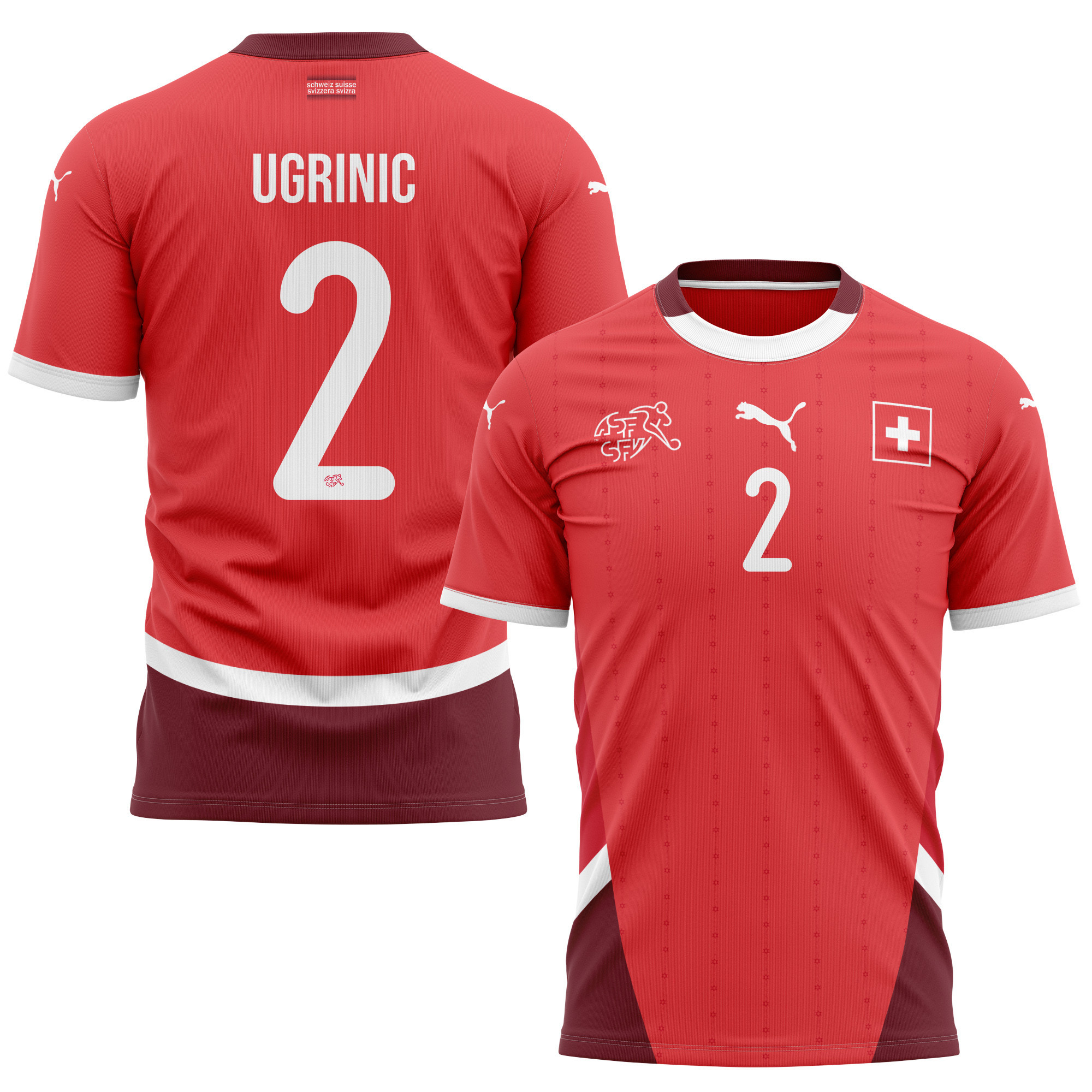 Filip Ugrinic 2 Switzerland National Team 2024/25 Home Kits AOP T-shirt - Red