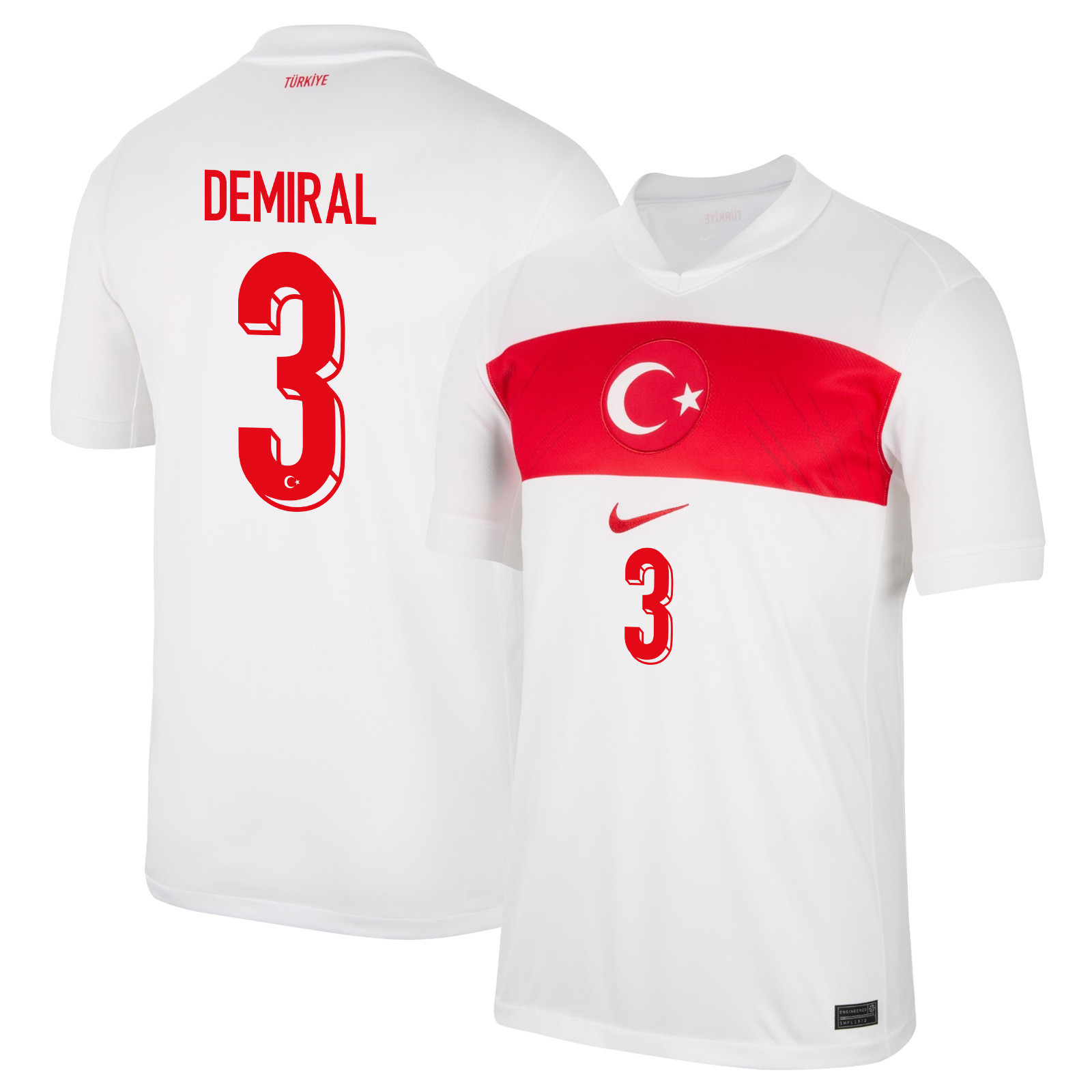 Merih Demiral 3 Turkey National Team 2024 Home Stadium Men Jersey - White