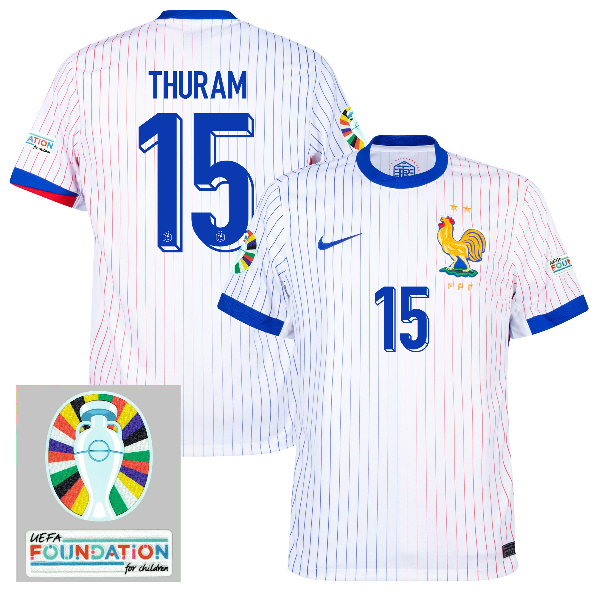 Marcus Thuram 15 France National Team 2024/25 Away Jersey - Euro UEFA Patch - Men, White