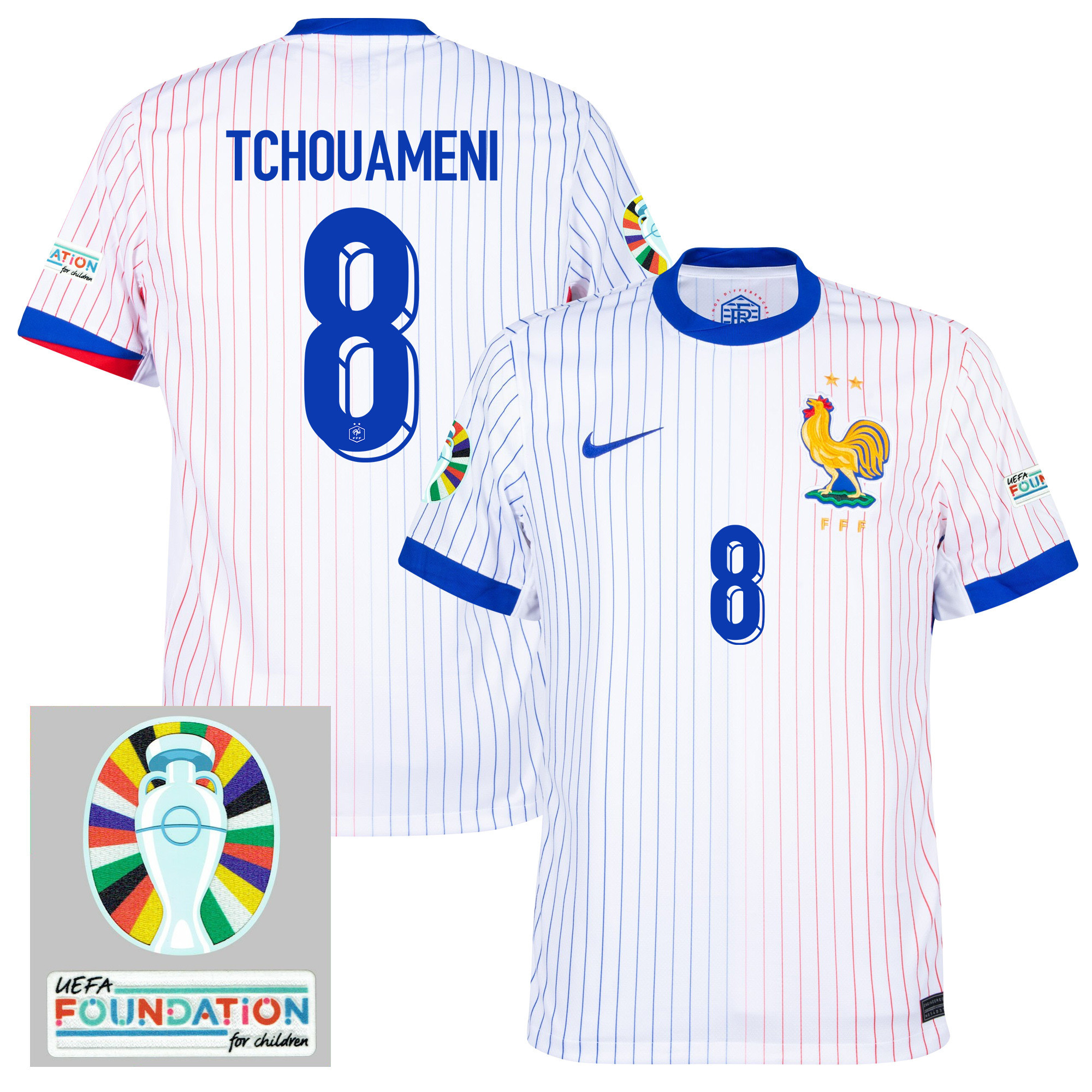 Aurélien Tchouameni 8 France National Team 2024/25 Away Jersey - Euro UEFA Patch - Men, White