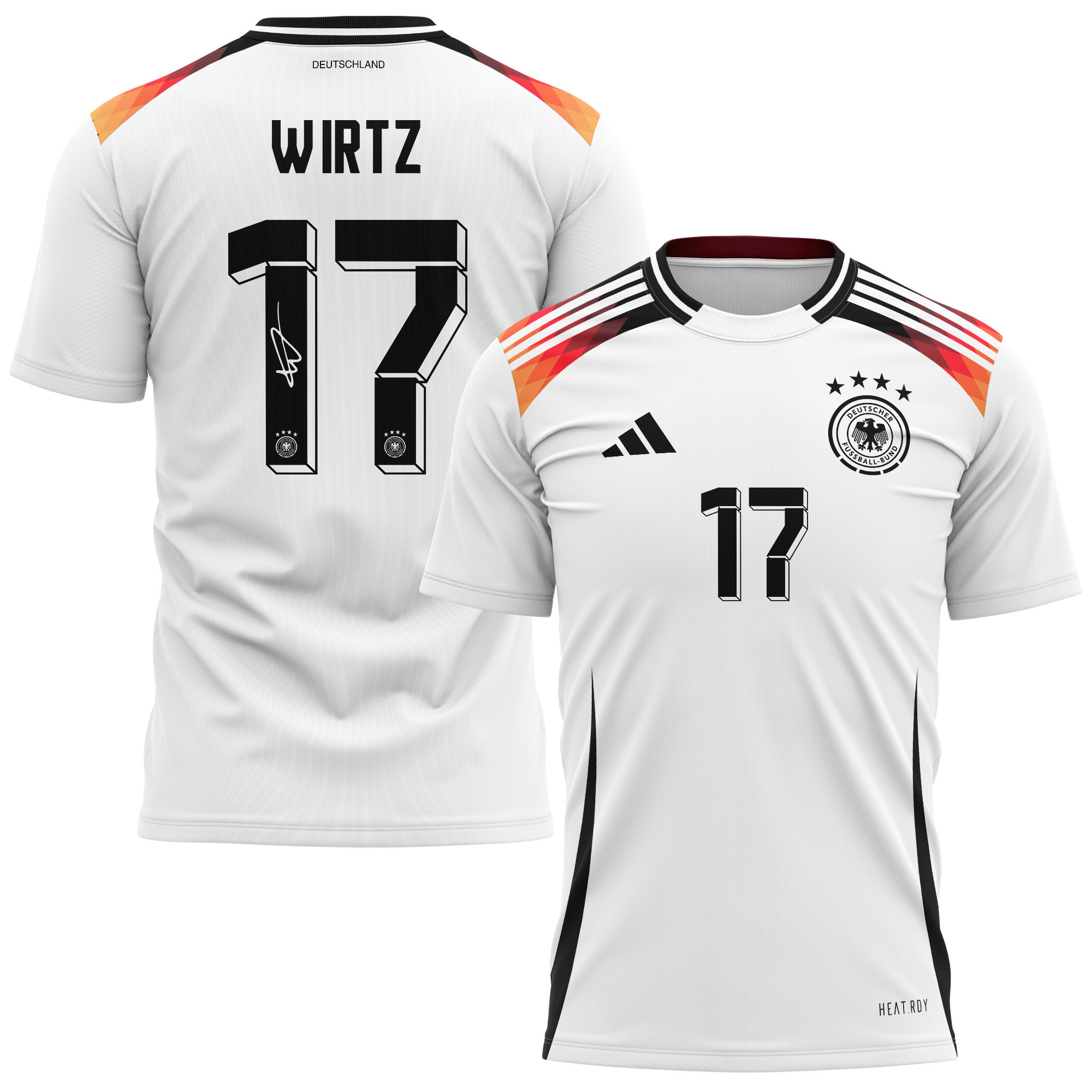 Florian Wirtz 17 Signed Germany National Team 2024 Home Kits AOP T-shirt Autographed- White