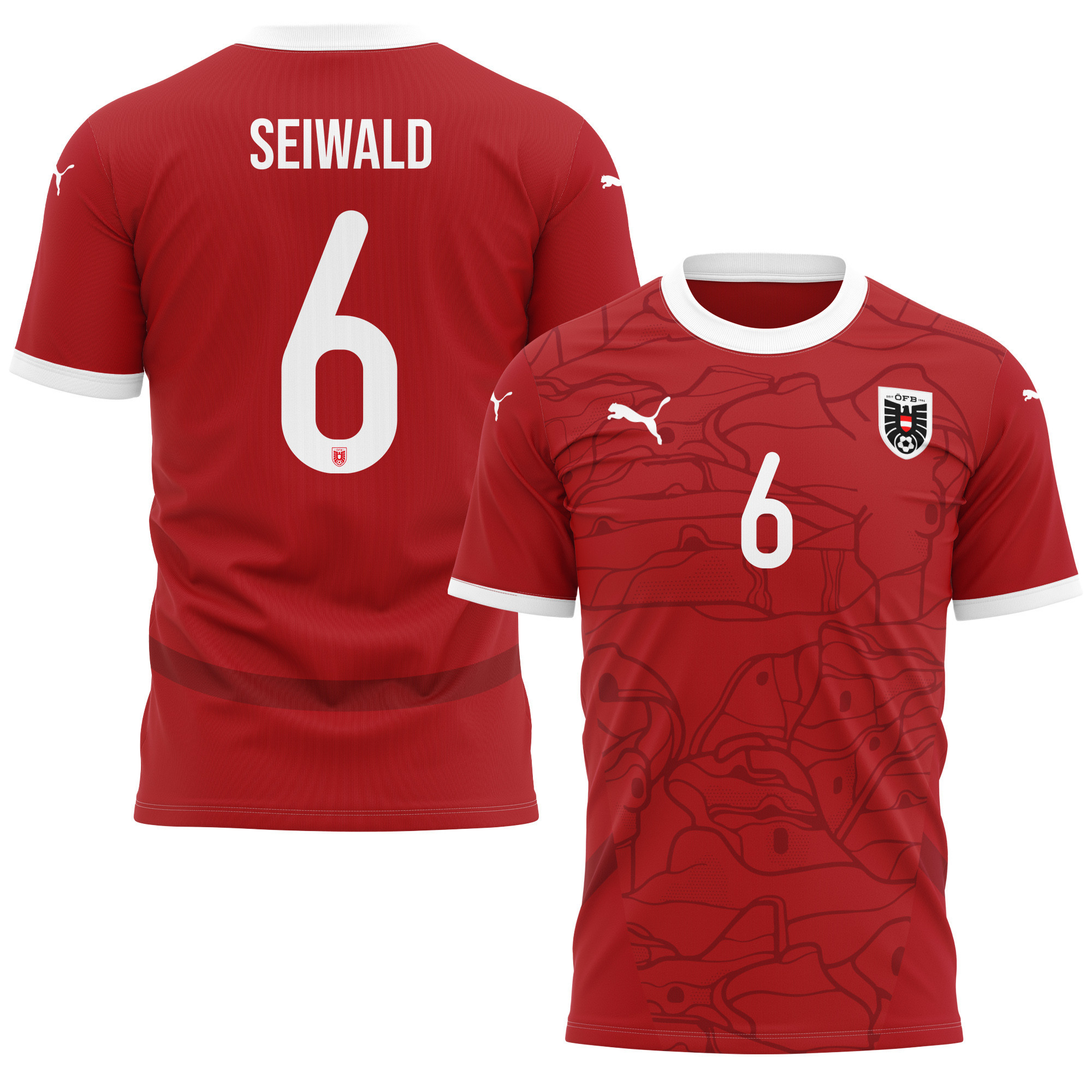 Nicolas Seiwald 6 Austria National Team 2024/25 Home Kits AOP T-shirt - Red