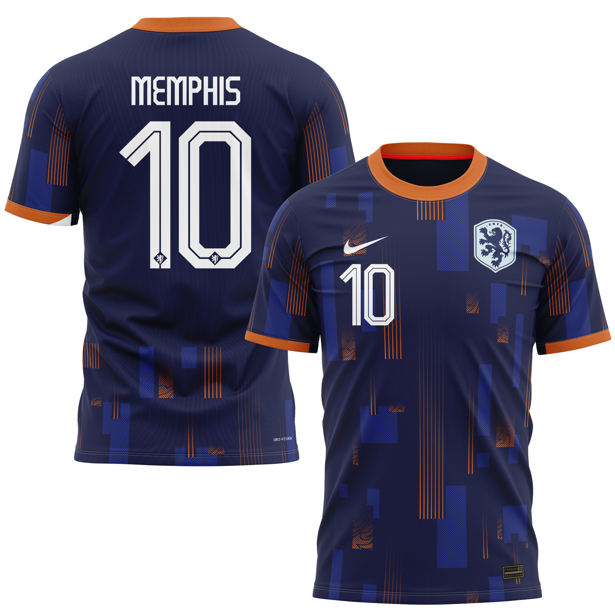 Memphis Depay 10 Netherlands National Team 2024 Away Kits AOP T-shirt - Navy
