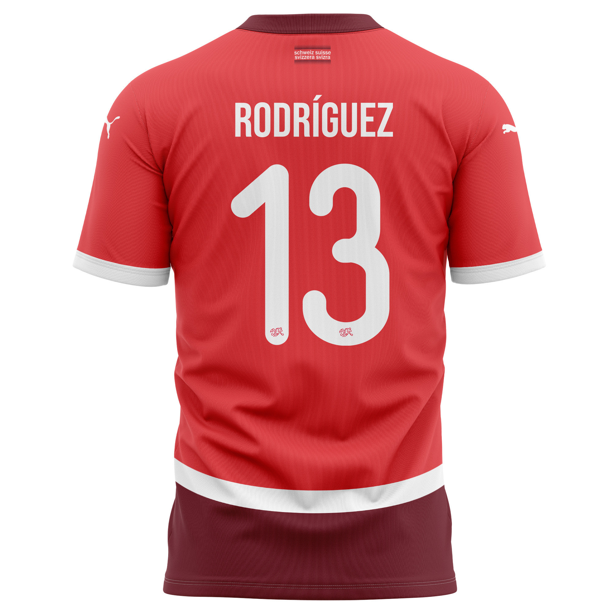 Ricardo Rodríguez 13 Switzerland National Team 2024/25 Home Kits AOP T-shirt - Red